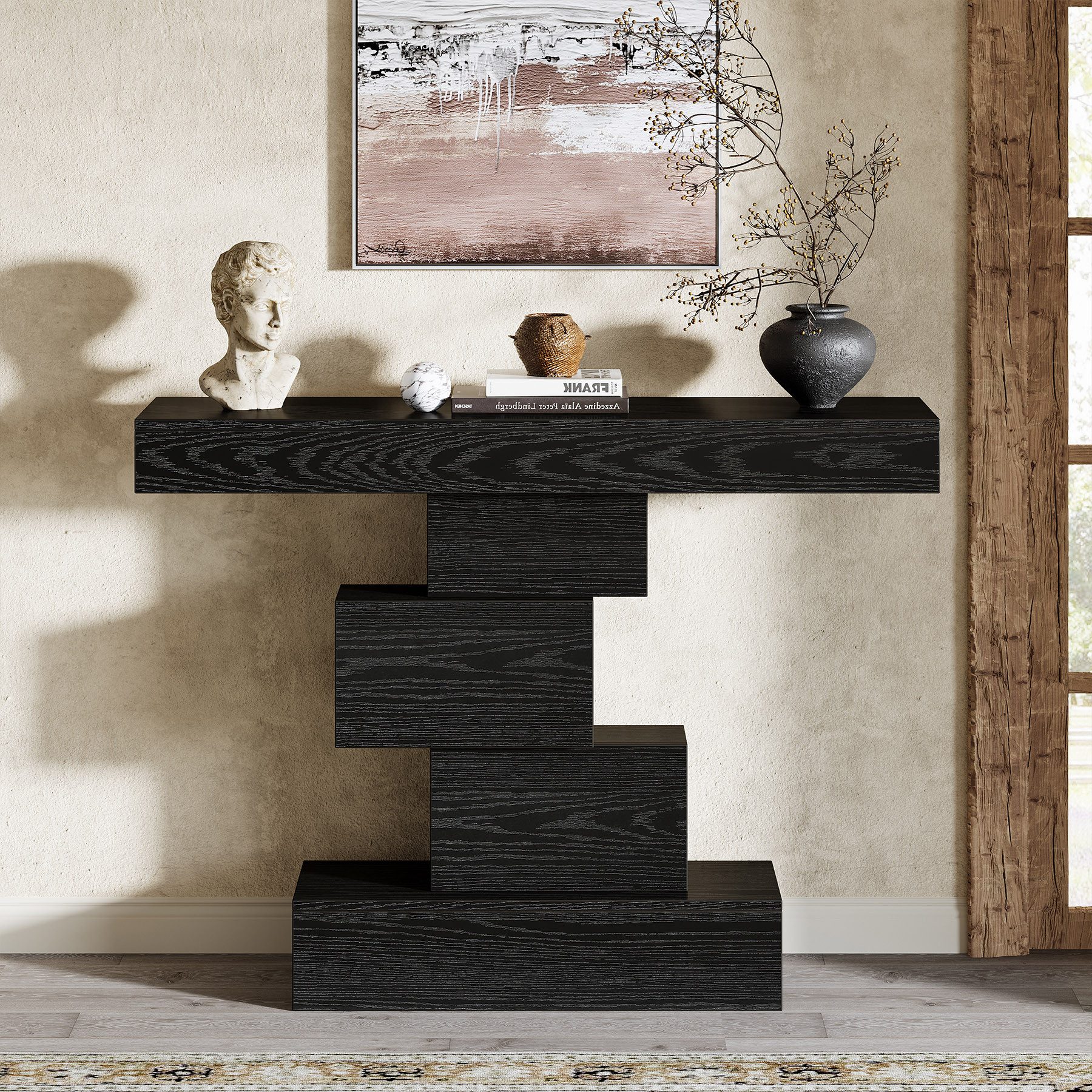 Tribesigns Konsolentisch 108cm Beistelltisch, Eingangstisch mit geometrischem Sockel, Sofatisch