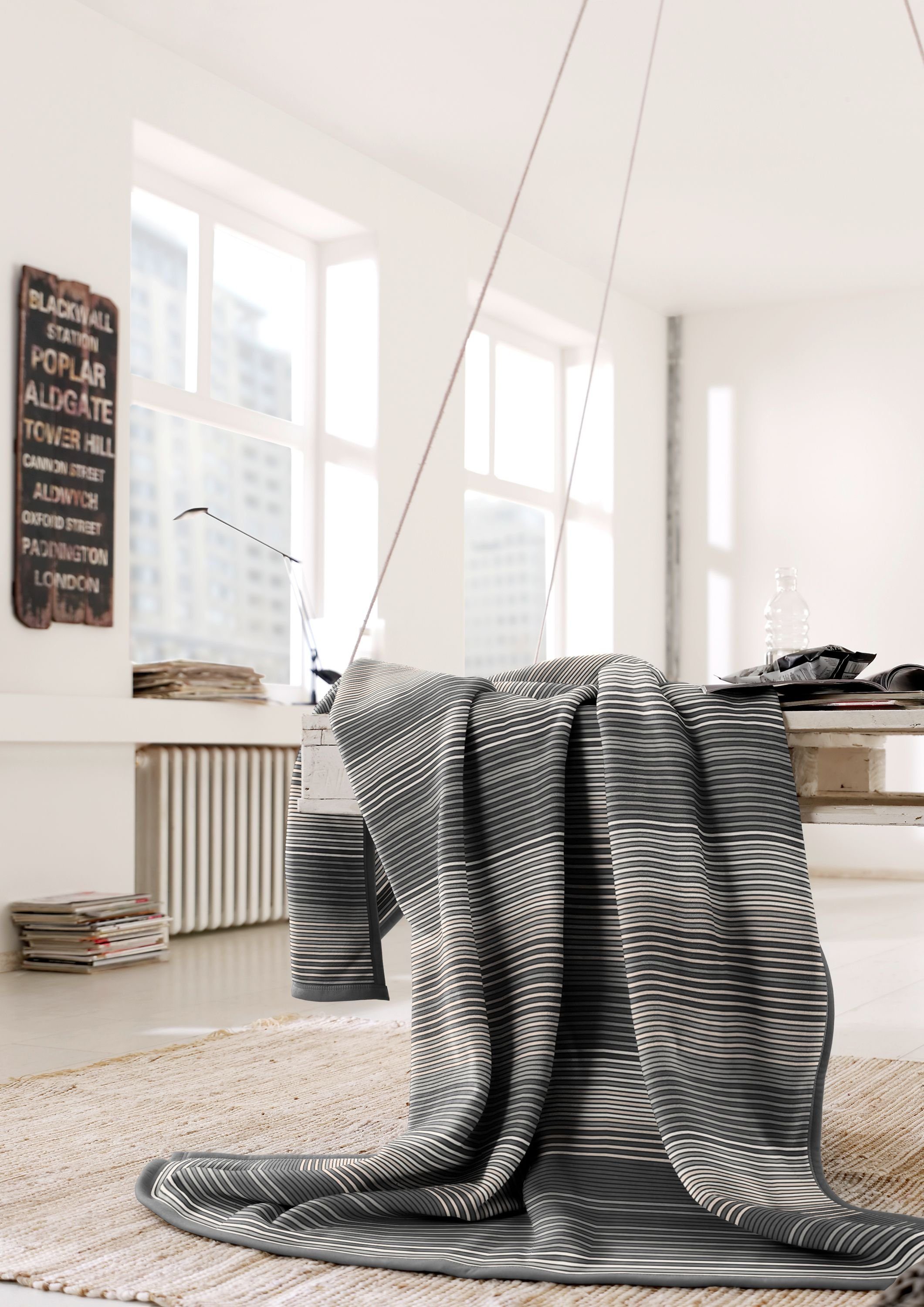 Wohndecke Cotton Home, - Steifen-Motiv Lines grau Traumschloss