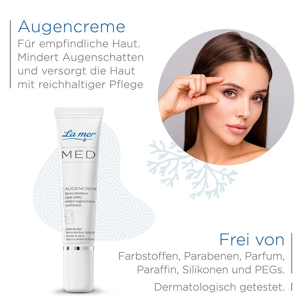 La mer Augencreme Med Augencreme – beruhigende Augenpflege ohne Parfum, Beruhigt die Augenpartie, mildert Schatten, glättet sichtbar