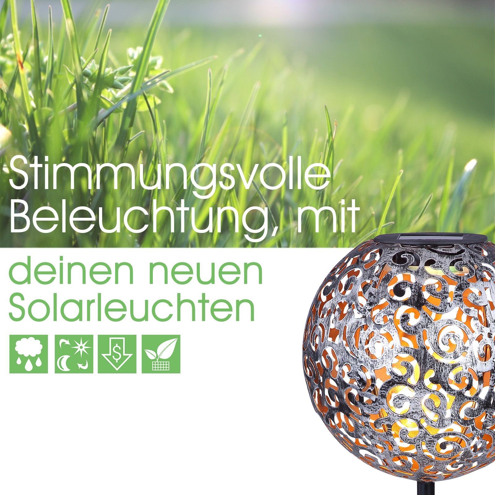 bmf-versand LED Solarleuchte Solarleuchten Garten 2er Set Kugel Metall anti günstig online kaufen