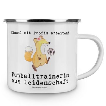 Mr. & Mrs. Panda Becher Fußballtrainerin Leidenschaft - Weiß - Geschenk, Edelstahl Trinkbeche, Emaille, Korrosionsbeständig