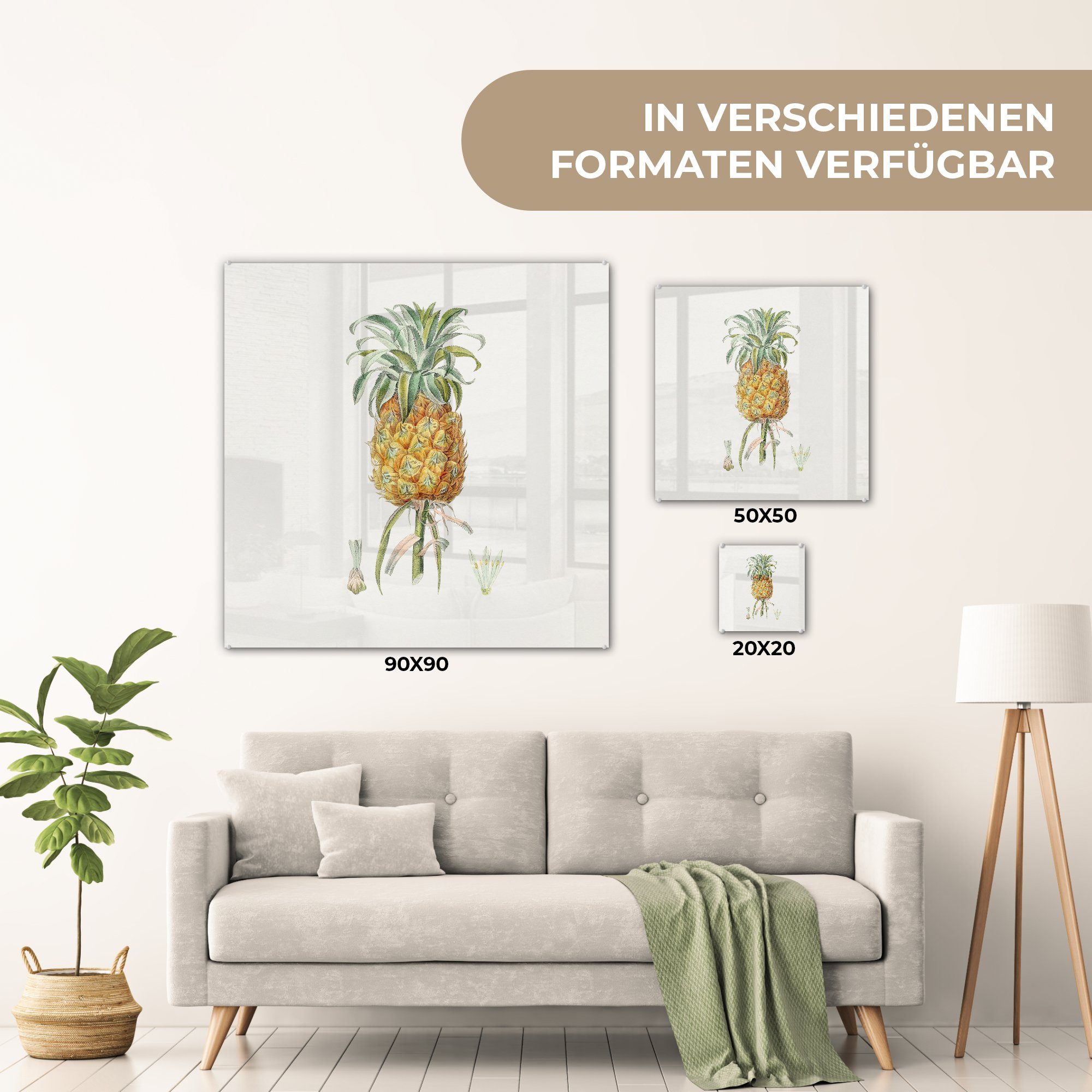 MuchoWow Acrylglasbild Ananas - Frucht Glasbilder auf Bilder (1 - St), - Glas Foto - auf Glas Pflanze, Wandbild - Wanddekoration