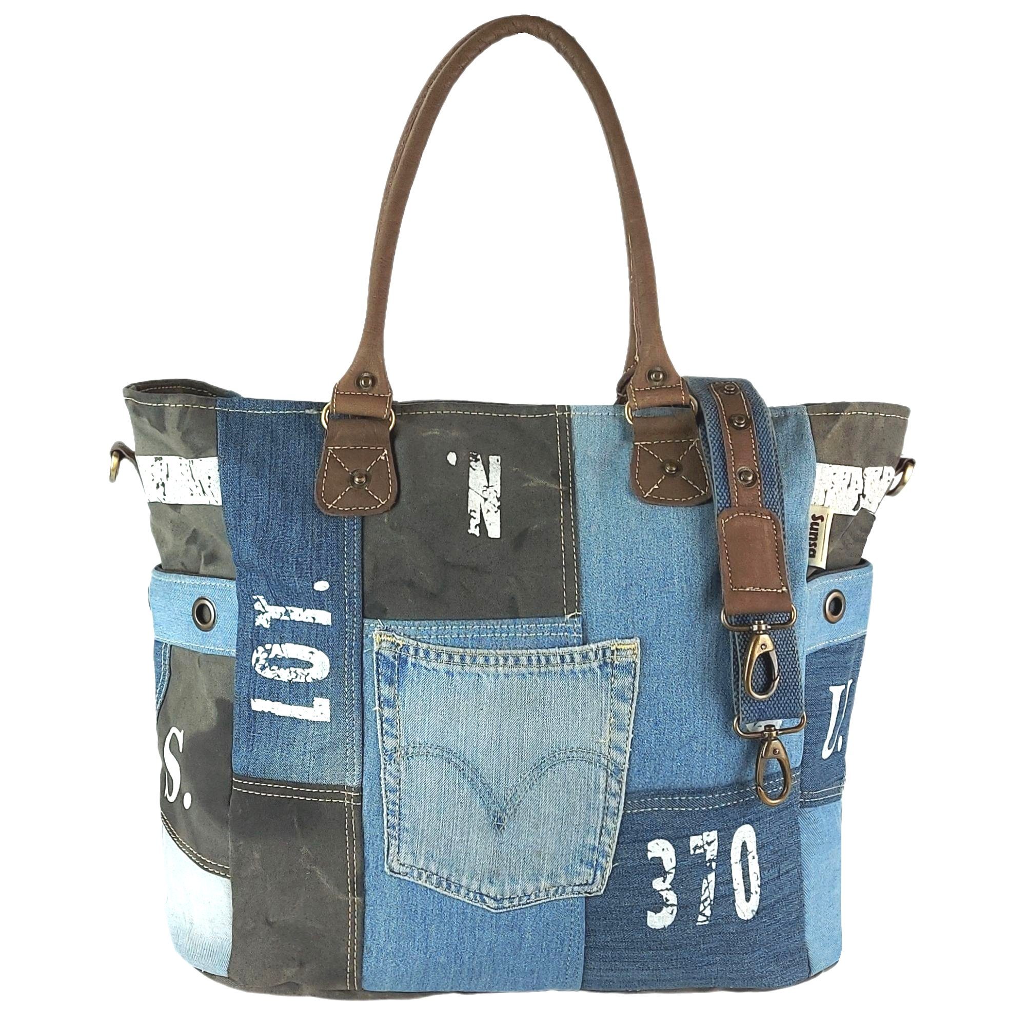 Canvas. recycelten XXL Sunsa Umhänge Tasche Schultertasche Gurt, Damen Aus recycelte und verstellbarer Jeans aus Handtasche. mit Große Materialien Handtasche Extra