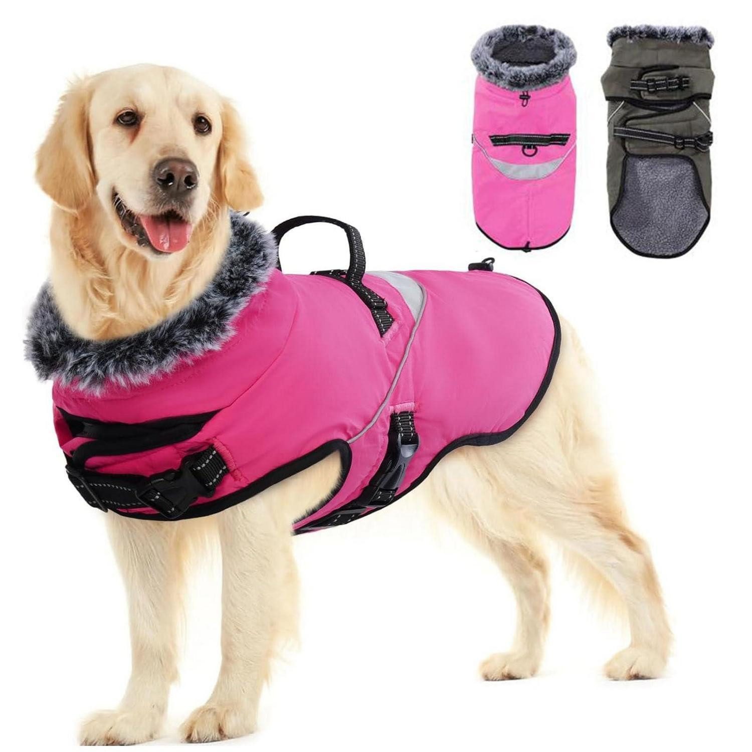 LuxusKollektion Hunderegenmantel Hundemantel Winter Fleece Rosa Reflektierend