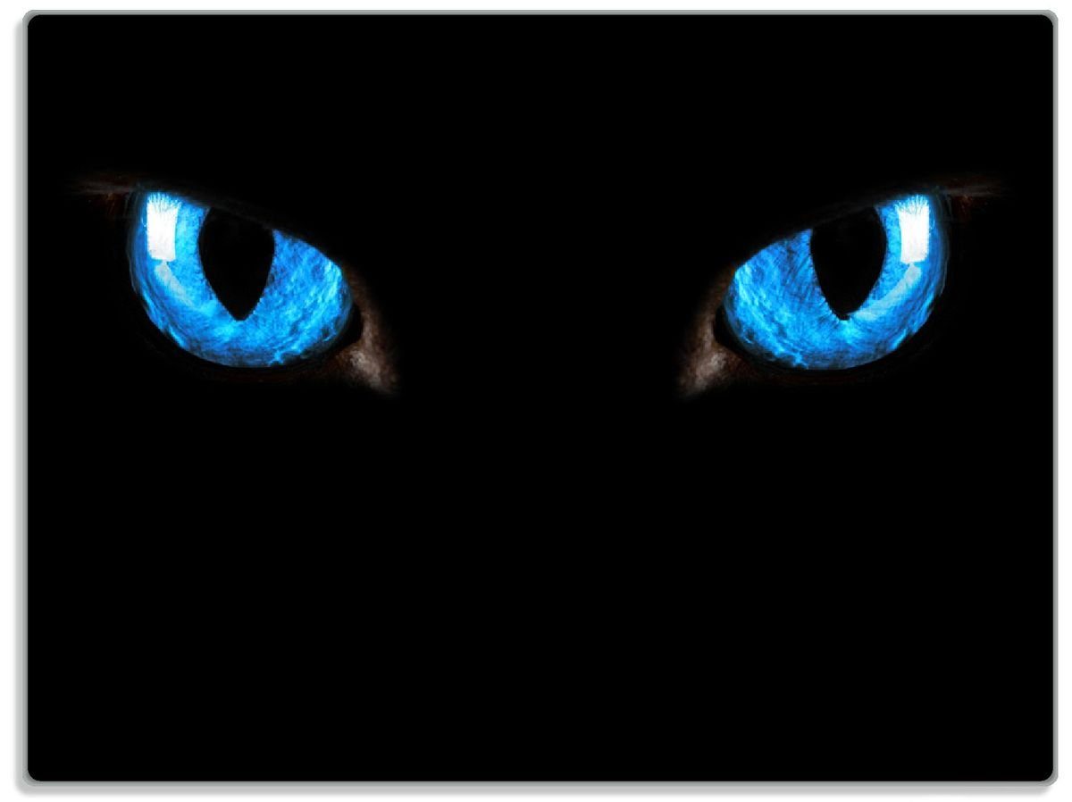 Wallario Schneidebrett Blaue Katzenaugen bei Nacht, ESG-Sicherheitsglas, (inkl. rutschfester Gummifüße 4mm, 1-St), 30x40cm