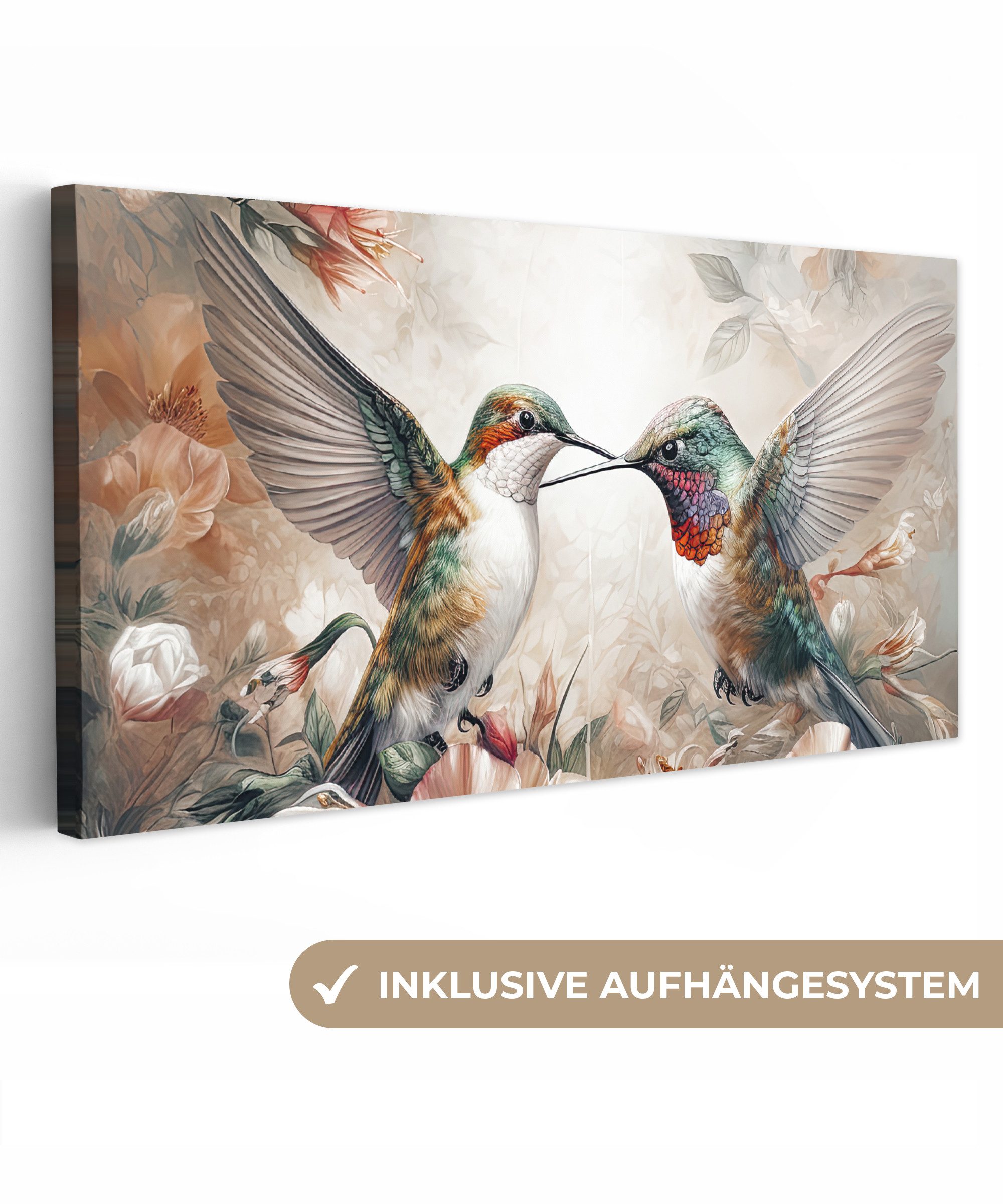 OneMillionCanvasses® Leinwandbild Panorama Kolibri - Vögel - Blumen - Natur günstig online kaufen