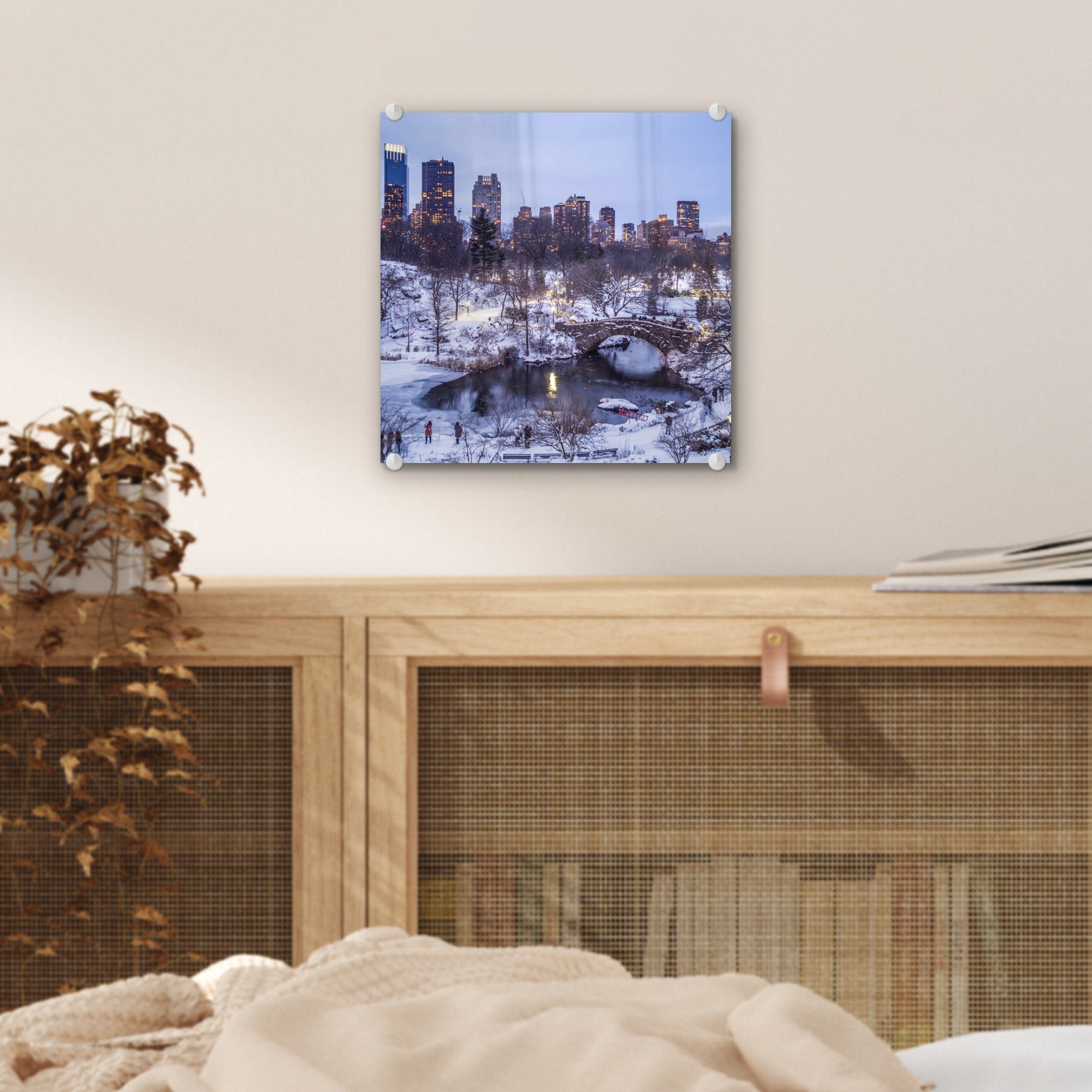 - MuchoWow Glas Winter, auf - auf Bilder Foto Glasbilder Wandbild Glas Park - Wanddekoration (1 im Central Acrylglasbild St),