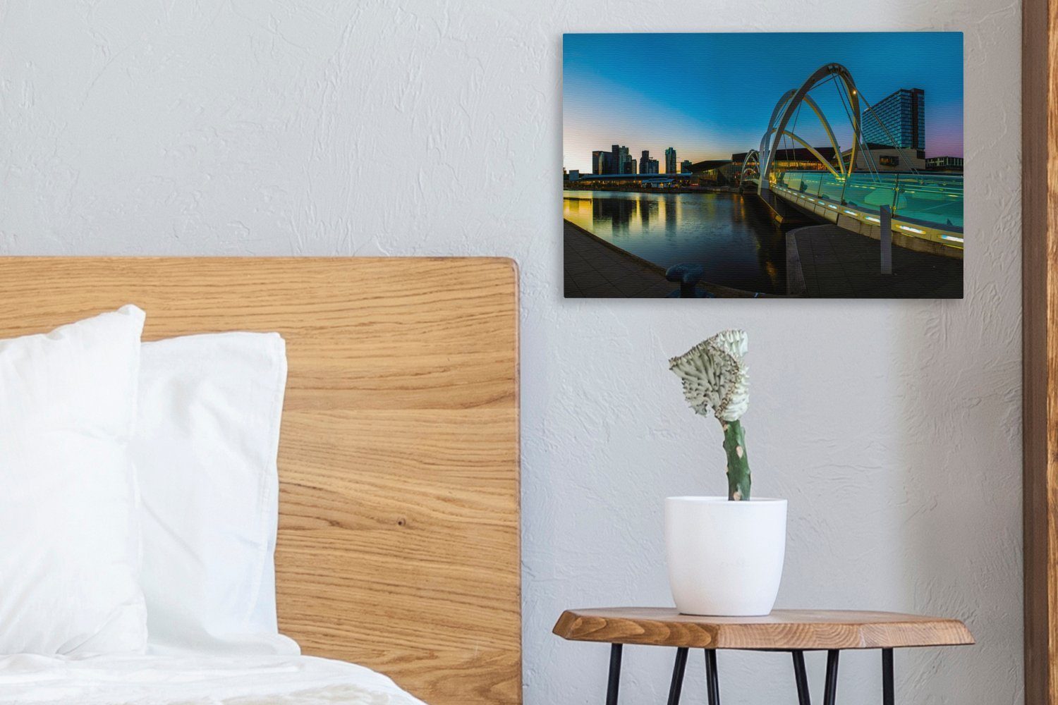 30x20 Wandbild Leinwandbild St), Farbenfroher Leinwandbilder, cm Melbourne, (1 Wanddeko, Stadt australischen der Aufhängefertig, Sonnenaufgang OneMillionCanvasses® in