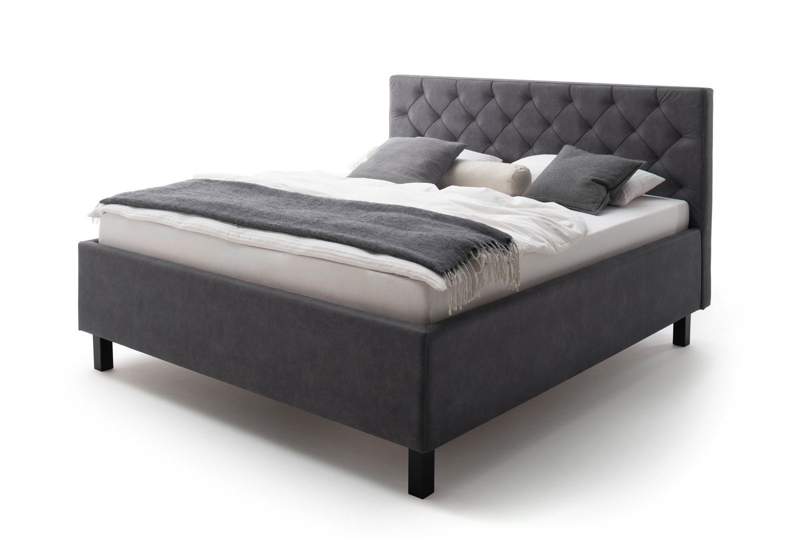 ebuy24 Bett SanRemo Polsterbett 160x20.//Dunkelgrau//Holz schw
