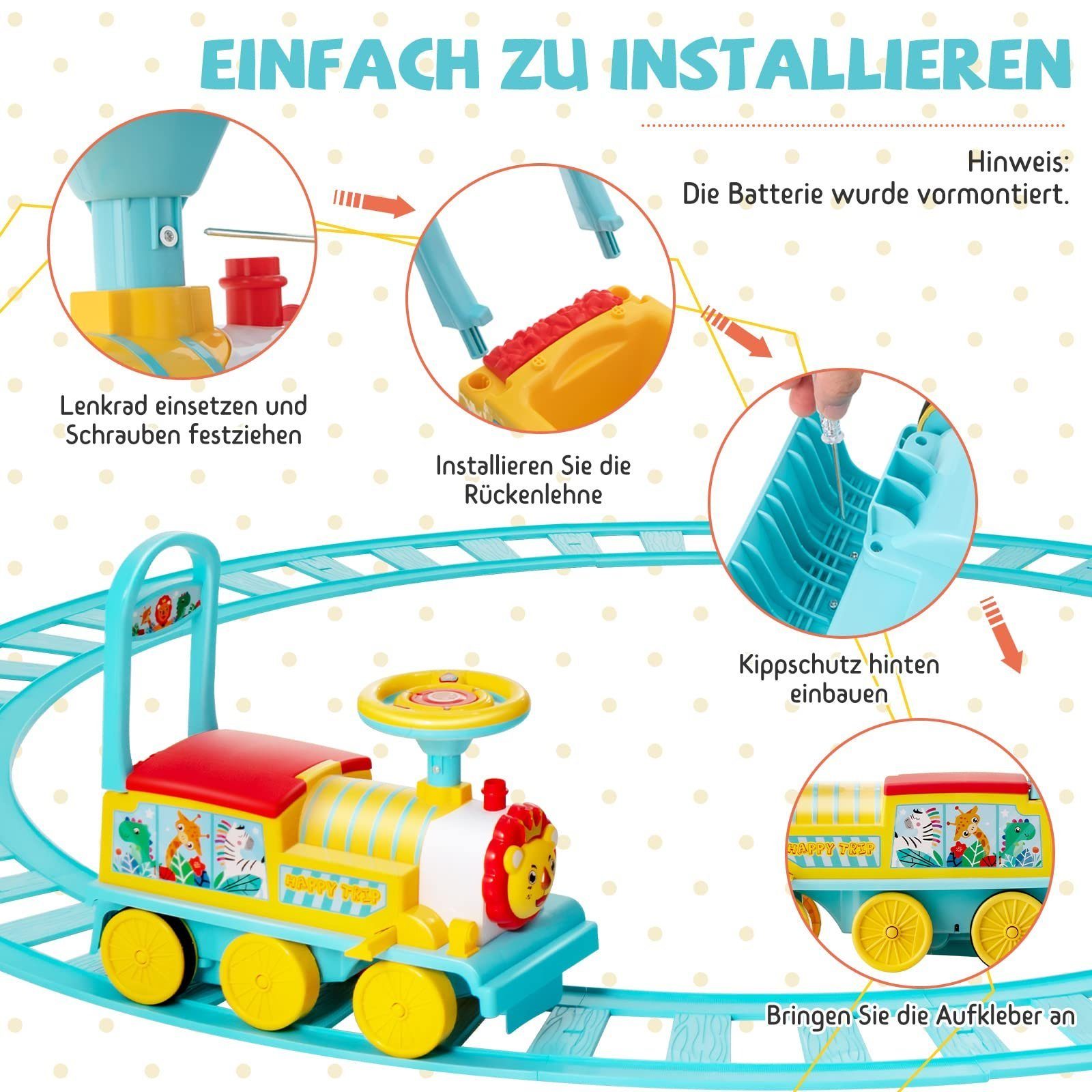 COSTWAY Spielzeug-Eisenbahn 6V Kinder Modelleisenbahn