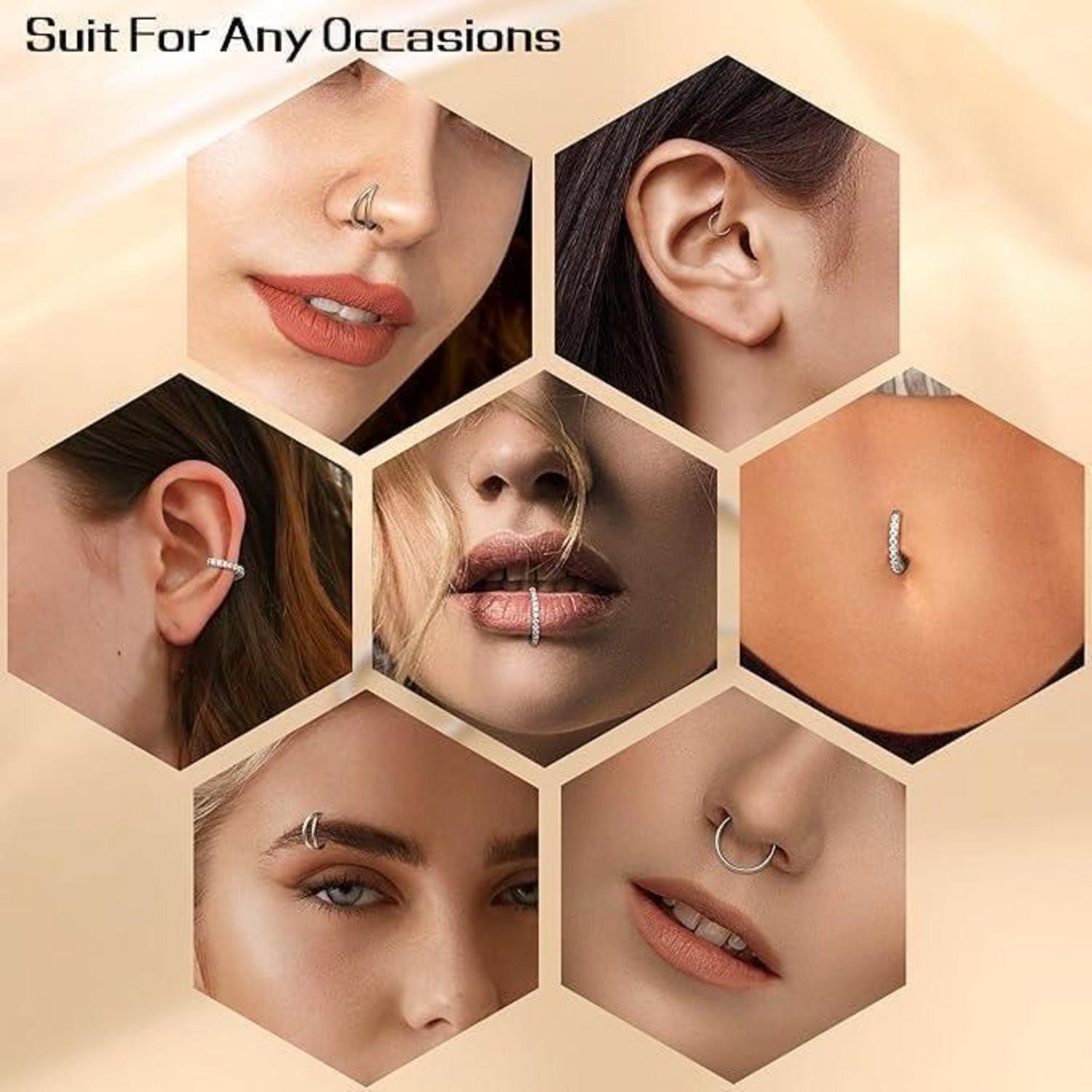 LuxusKollektion Nasenpiercing Nasenpiercing Ring 316L Chirurgenstahl CZ Piercing Set 18G Gold Silber – Bild 5 von 5