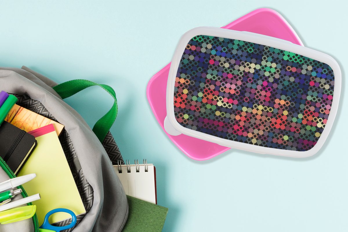 Brotbox Geometrie - (2-tlg), Design, Regenbogen Kunststoff, für Sterne Kinder, - rosa Mädchen, Brotdose Lunchbox - - Erwachsene, Kunststoff Snackbox, MuchoWow Punkte