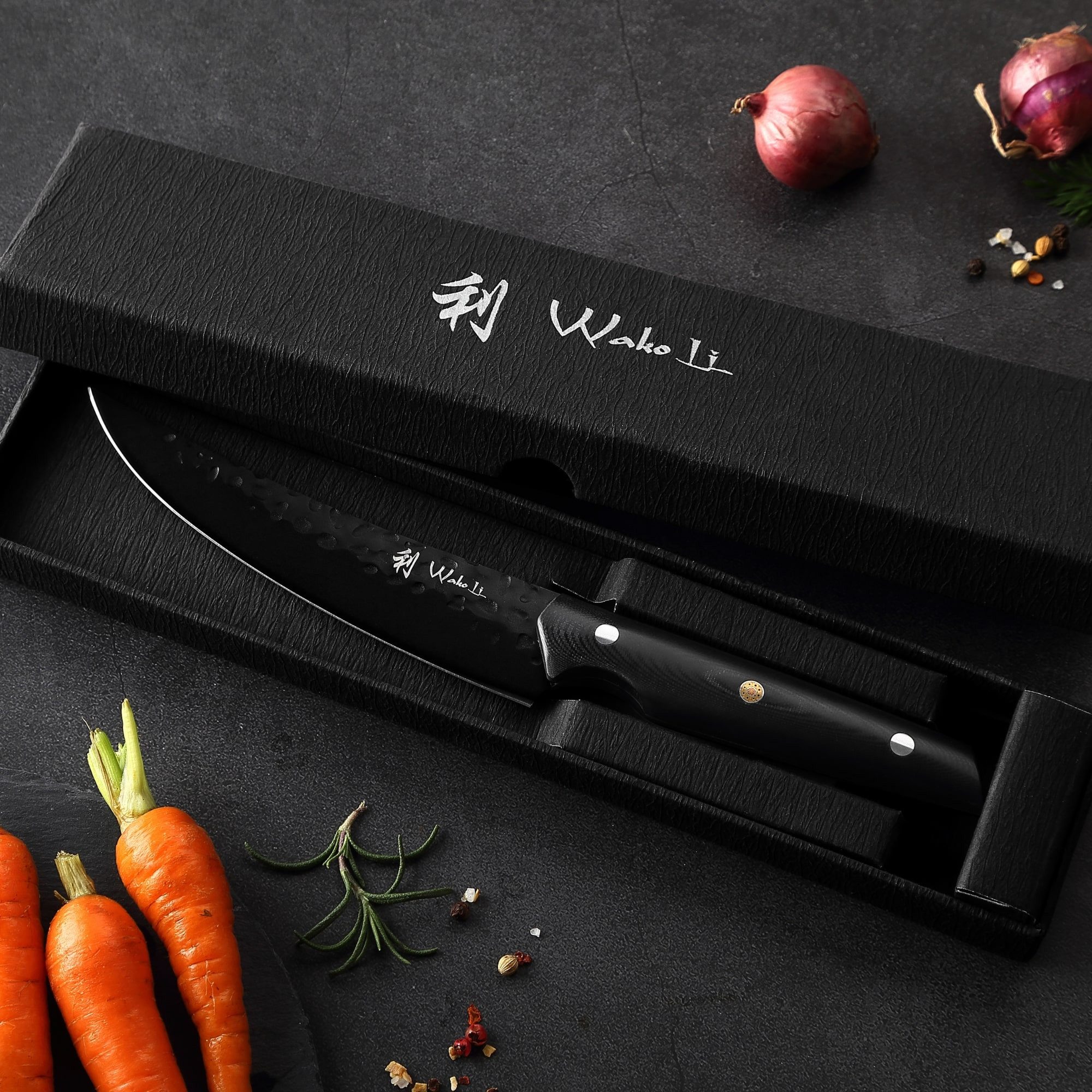 Wakoli Filetiermesser Yugen Filetiermesser Küchenmesser 15 cm Edelstahlmesser mit Titanium, schwarze Titanium-Beschichtung