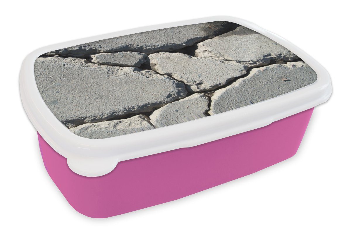 MuchoWow Lunchbox Beton - Kunststoff Riss, Brotbox Brotdose Kinder, rosa Erwachsene, für Kunststoff, (2-tlg), Snackbox, Mädchen