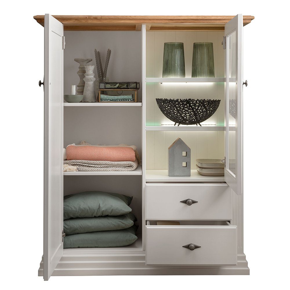 Lomadox Highboard ESBJERG-69, Kiefer weiß lackiert mit Eiche geölt, Landhausstil