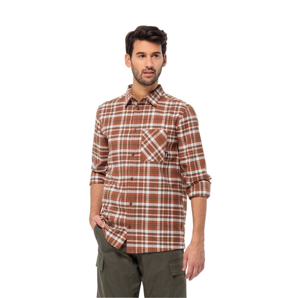Langarmhemd Bergweg Shirt mit Brusttasche (Flanellhemd, Bio-Baumwolle) rot/braun