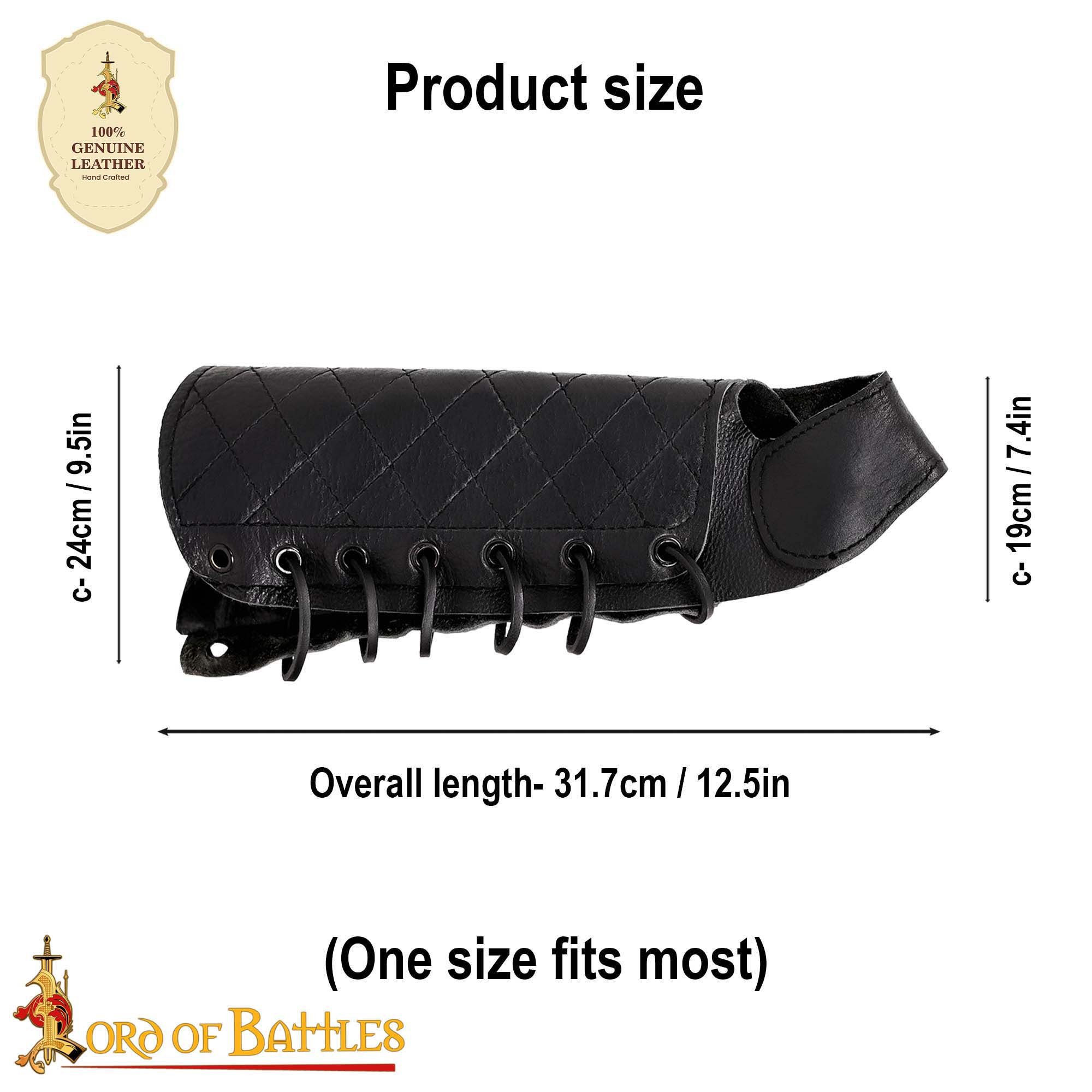 Lord Of Battles Ritter-Kostüm Mittelalterl. Armschoner f. Bogenschützen aus Leder - Schwarz, Links