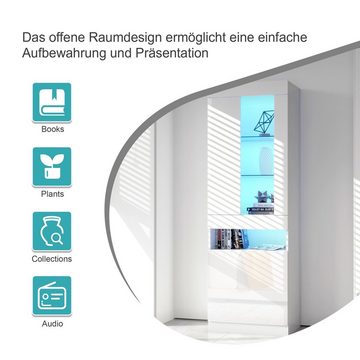 BlingBin Vitrine Wohnzimmerschrank Schrank (mit verstellbaren Trennwänden, hohe: 182cm) Mit 16-farbigen LED-Lichtern und 4 Blitzeffekten, Ein-Aus-Fembedienung