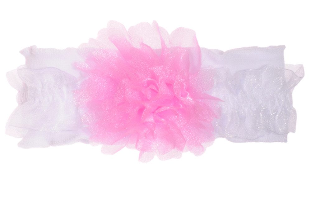 La Bortini Stirnband Baby Kopfband in weiß rosa mit Rüschen und Blumen Haarschmuck elastisch, weich, festlich, für Neugebirene 0-6Mon