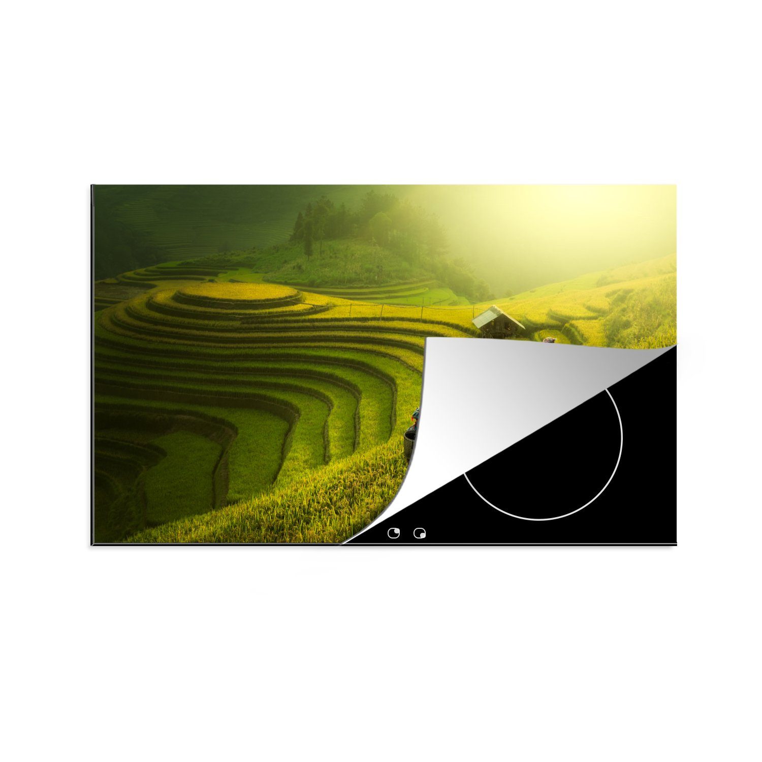 Induktionskochfeld Reisfeldern, 81x52 die Ceranfeldabdeckung tlg), (1 cm, für Landwirte MuchoWow Vinyl, Schutz auf küche, Herdblende-/Abdeckplatte