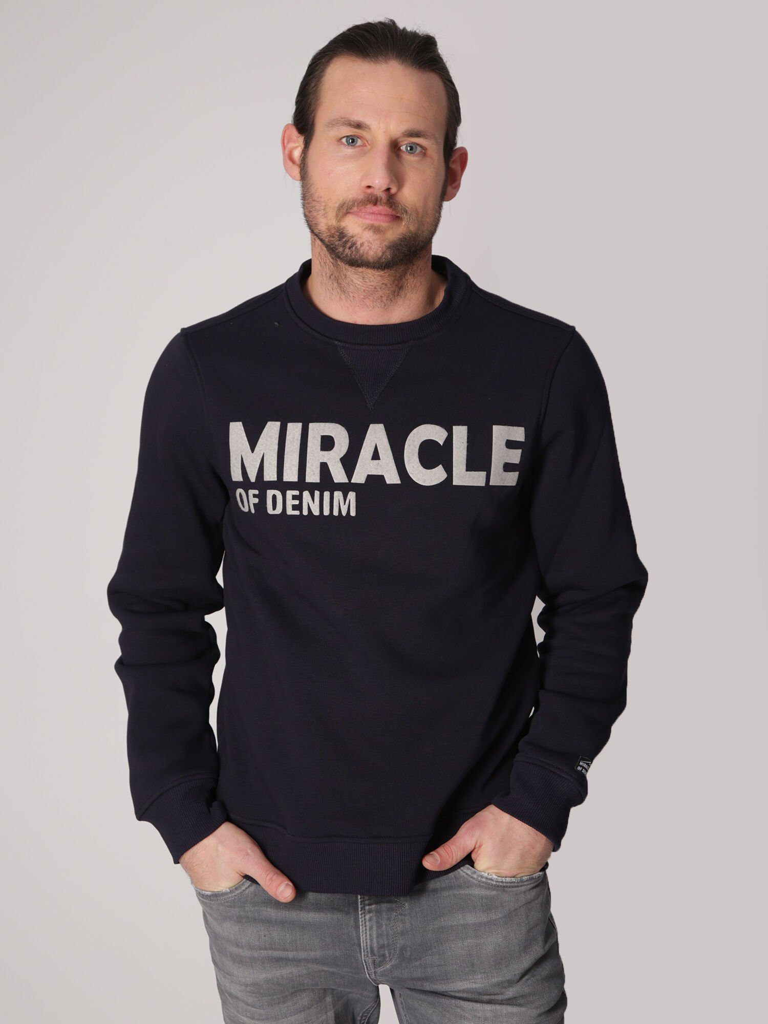 Miracle of Denim Sweatshirt mit Flock-Print Franch Navy