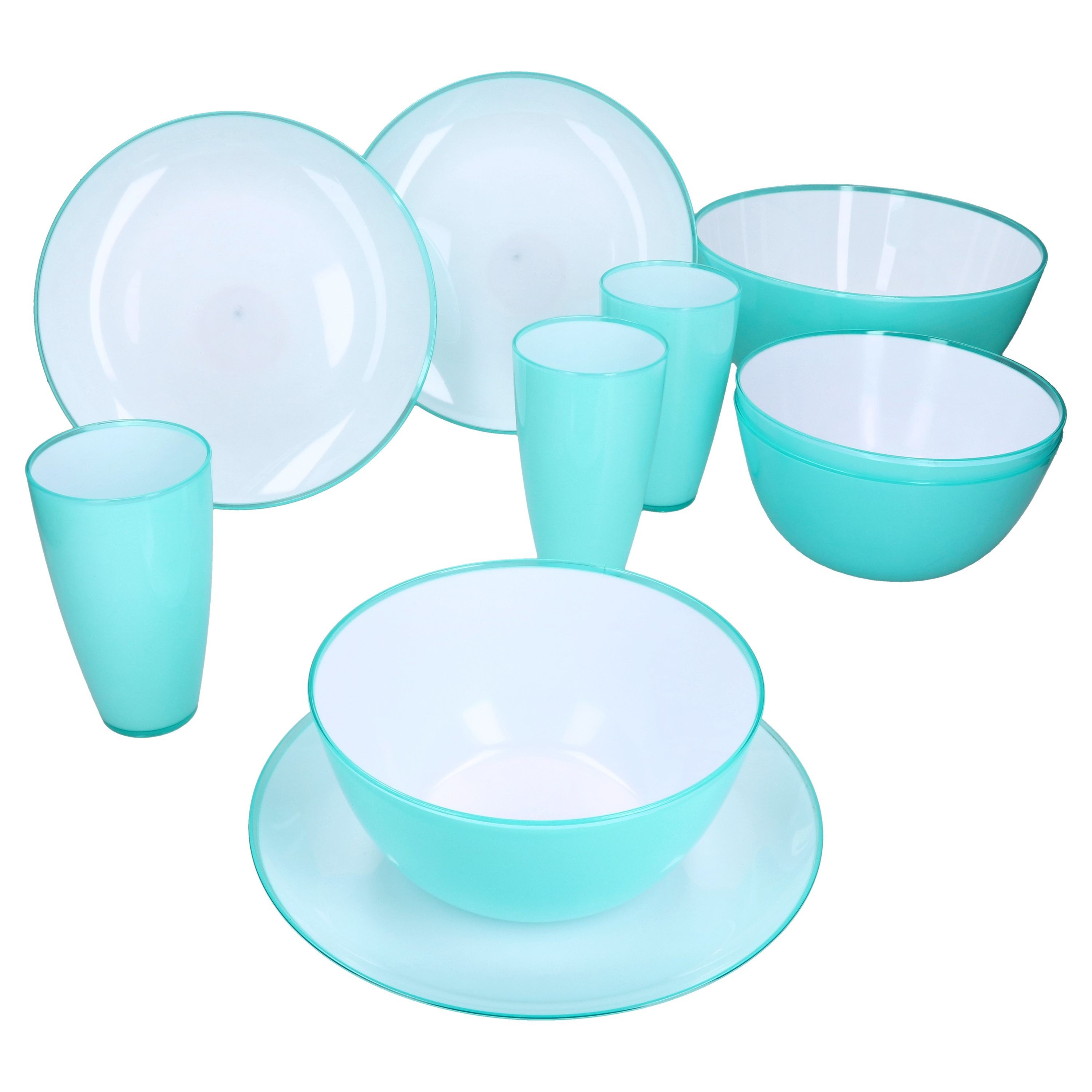 MamboCat Kombiservice 10tlg Uni bunt ToGo Campinggeschirr Blau Teller Schale Schüssel Becher, Melamin