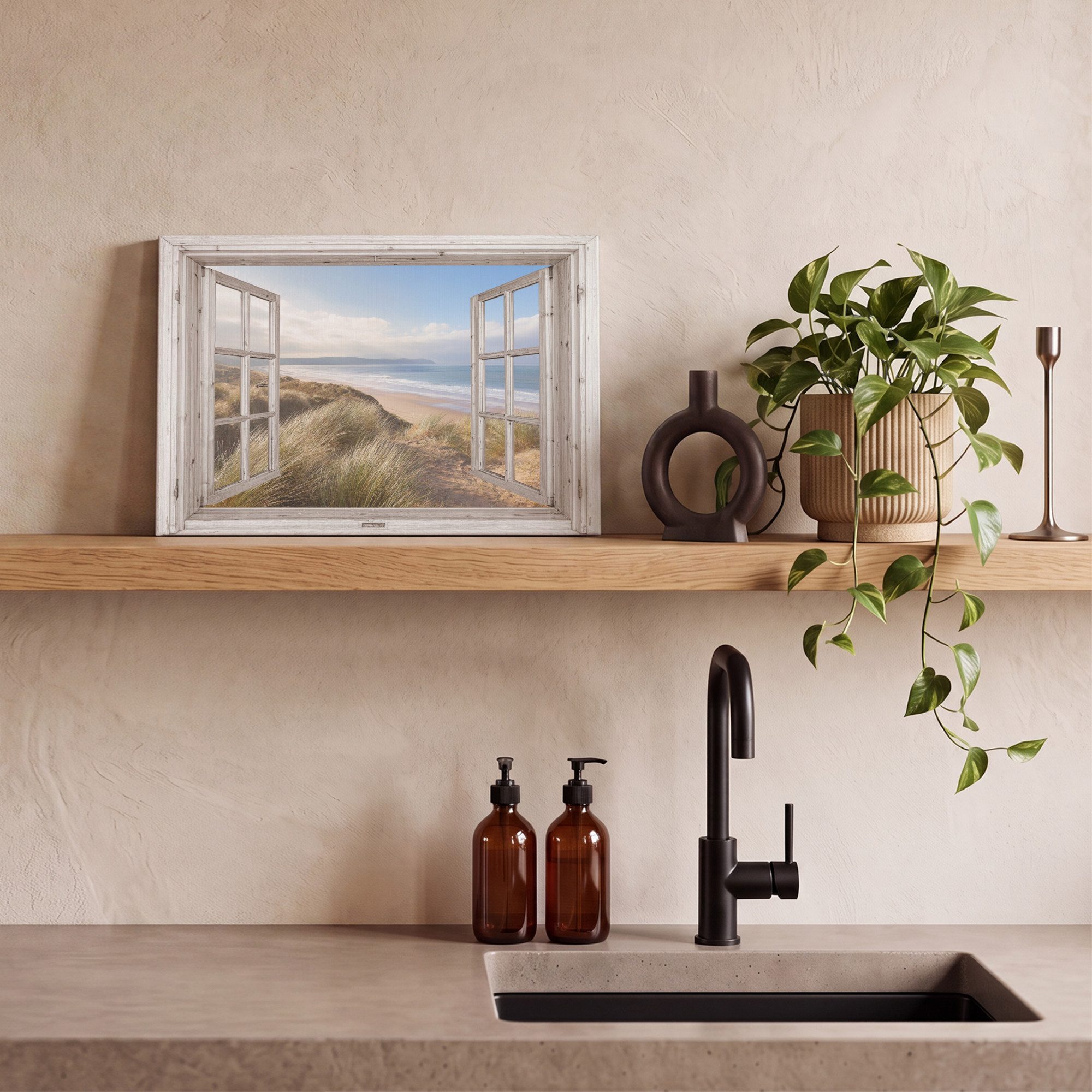 OneMillionCanvasses® Leinwandbild Durchblick - Strand - Meer - Dünen - Strandgras - Sand - Blau, Fotodruck (1 St), Leinwand Bilder Klein, Wand Dekoration Aesthe – Bild 5 von 5