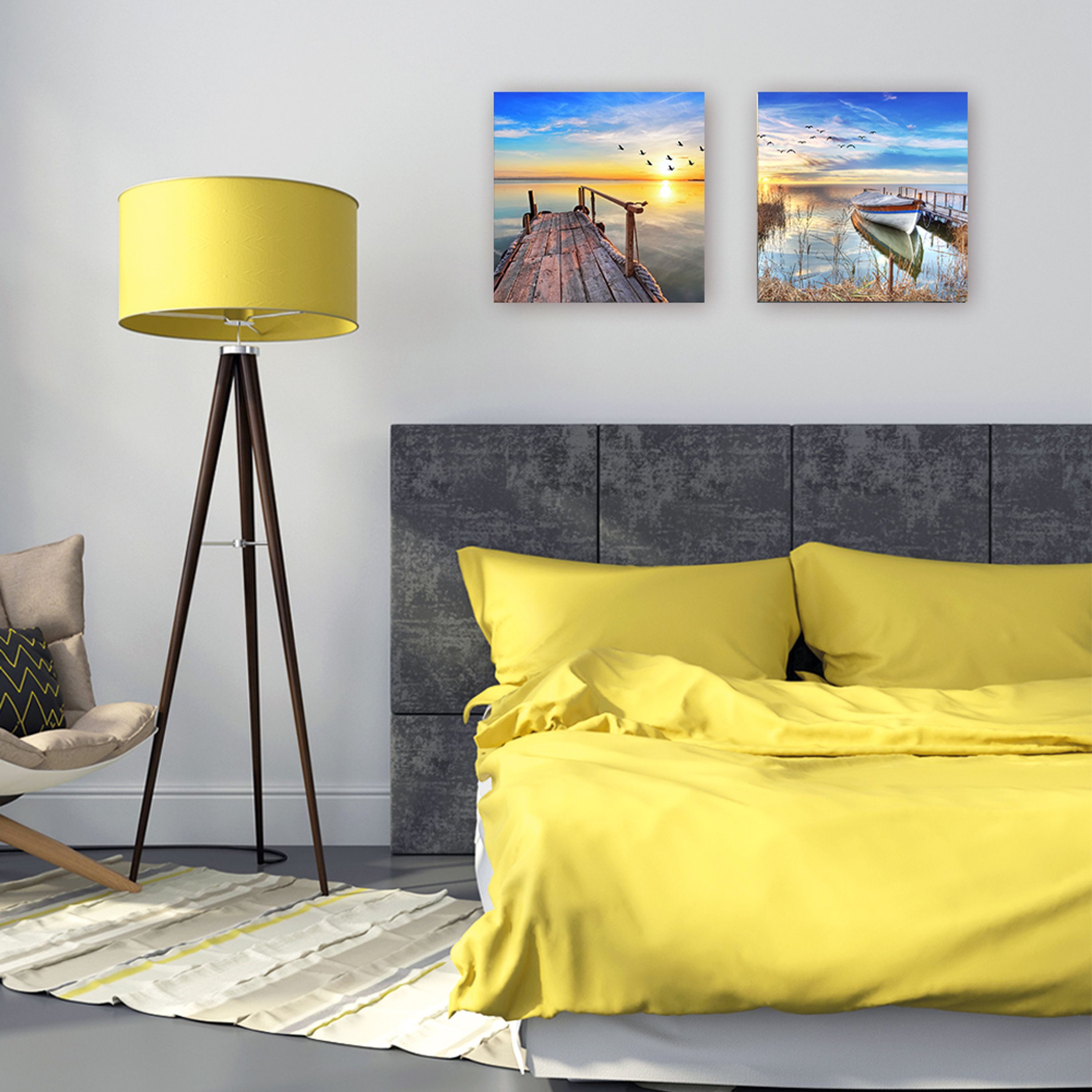 artissimo Glasbild Bild aus Glas 30x30 cm / Wandbild / Strandbild, Strand und Meer: Boot am Steg im Sonnenaufgang