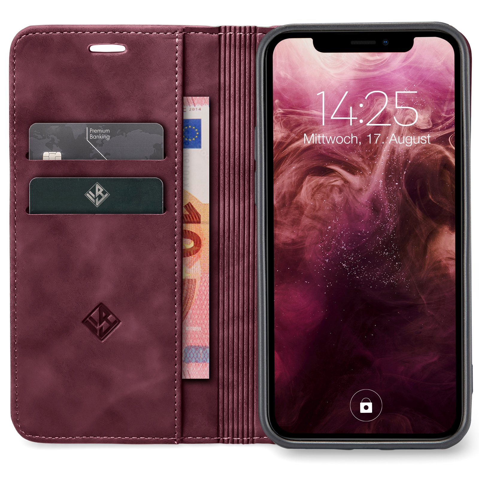 Tec-Expert Handyhülle Tasche Hülle für Apple iPhone 12 / 12 Pro 6.1 Zoll, 6.1, Cover Klapphülle Case mit Kartenfach Fliphülle aufstellbar