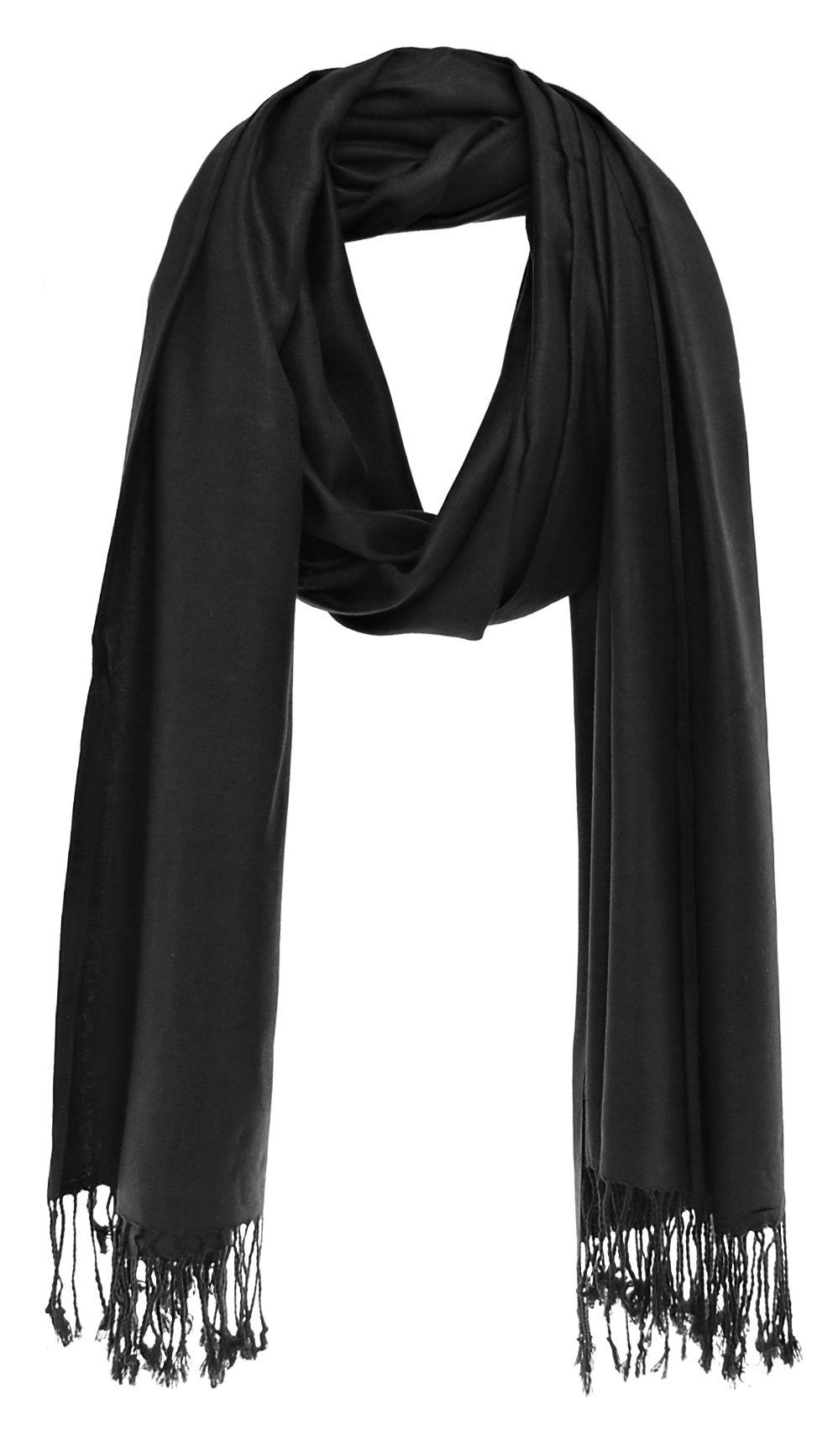 wie wie weich Seide 100% -, Premium 200x70 Bovari / XL schwarz Viskose - cm Schal Pashmina Kaschmir Damen-Schal glänzend - black aus