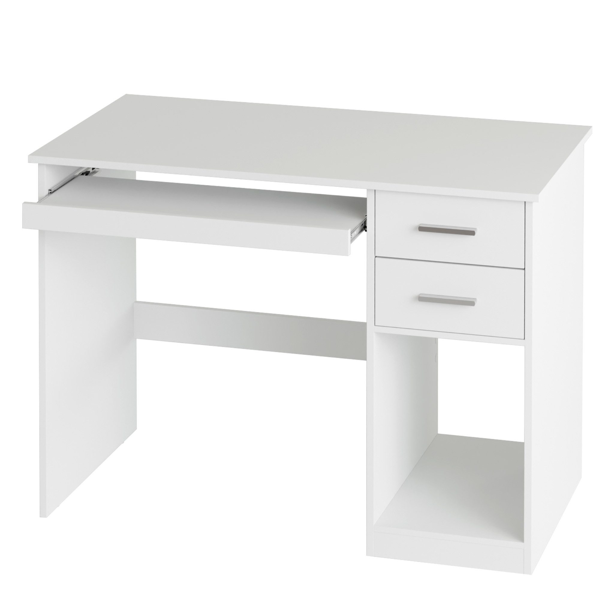 Mondeer Schreibtisch Computertisch, mit 2 Schubladen & Tastaturauszug, 105x48x76 cm, Weiß