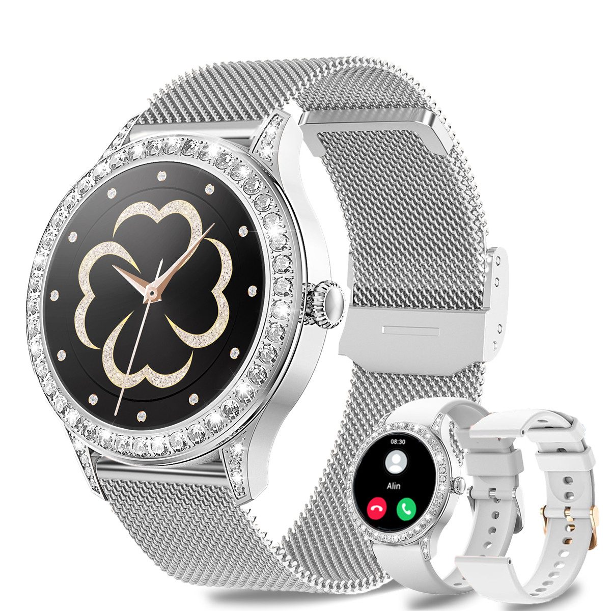 ANYSUN Smartwatch Damen mit Bluetooth-Anru/ mit 58 Diamanten Smartwatch (1,27 Zoll) Fitness Tracker Uhr für Damen Herren mit Schlafmonitor, IP68 Wasserdicht/120+ Sportmodi/Damen-Sportuhr für Android iOS