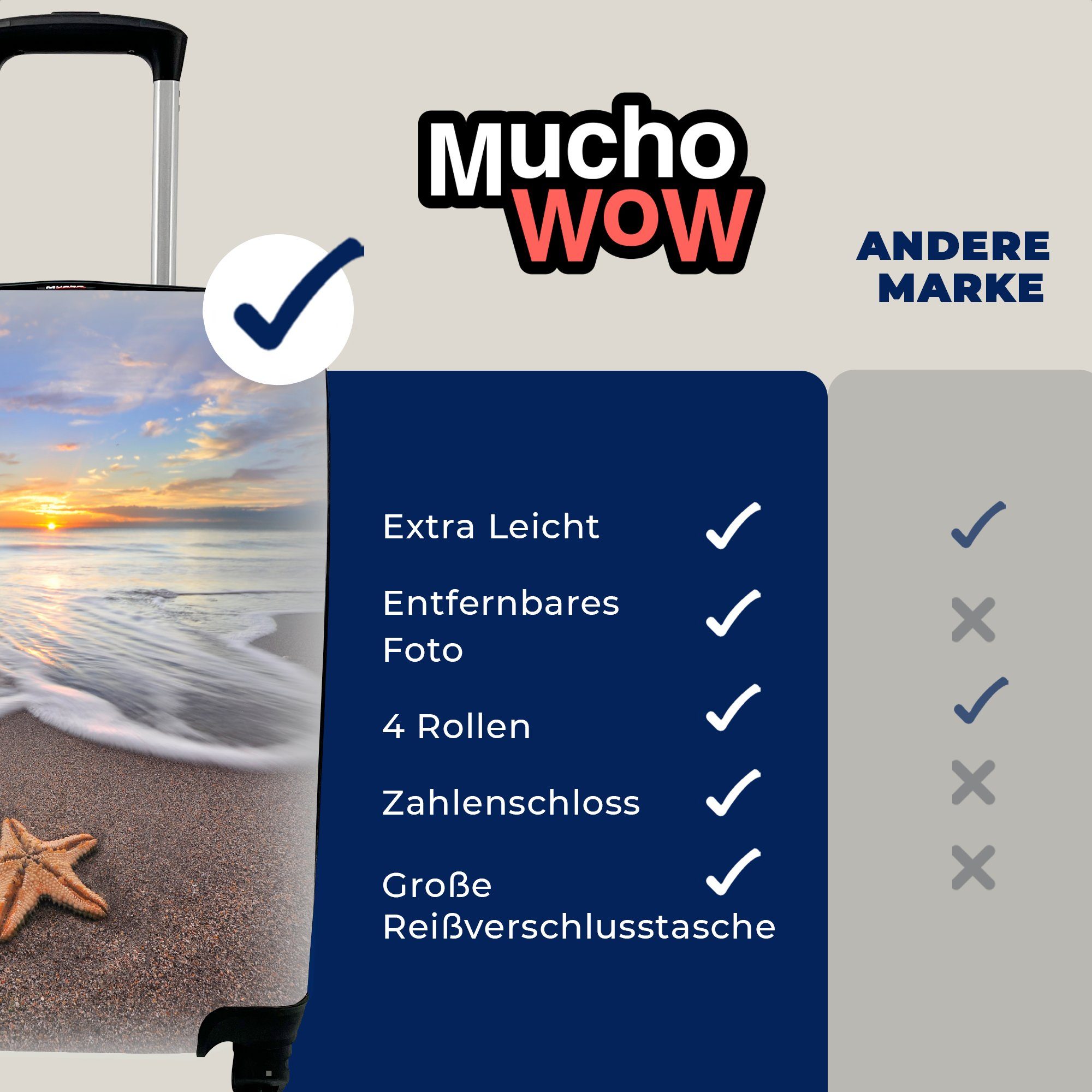 Handgepäckkoffer Seestern Reisekoffer Ferien, Sonne, Wasser Reisetasche Handgepäck für MuchoWow - Trolley, rollen, mit - Rollen, 4