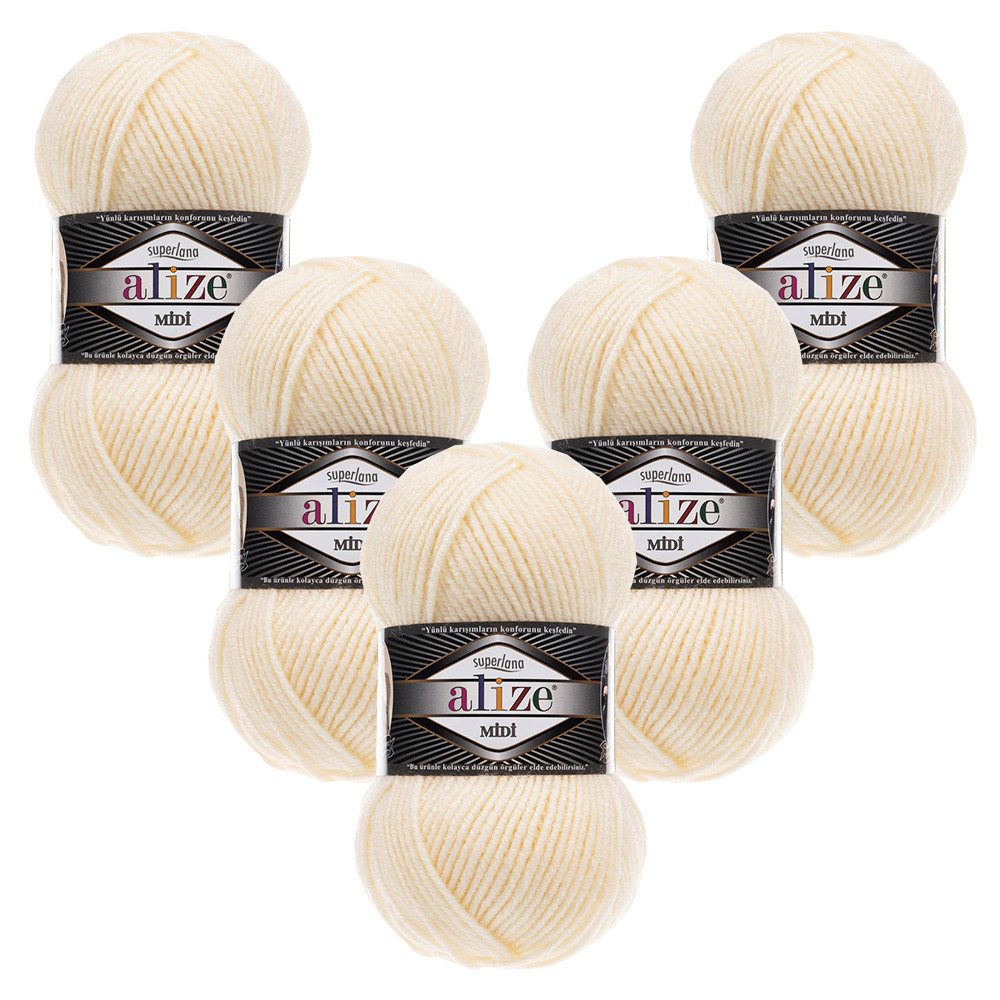 Alize 5 x ALIZE Superlana Midi Häkelwolle, 170 m, Yarn,Strickgarn,Handstrickgarn