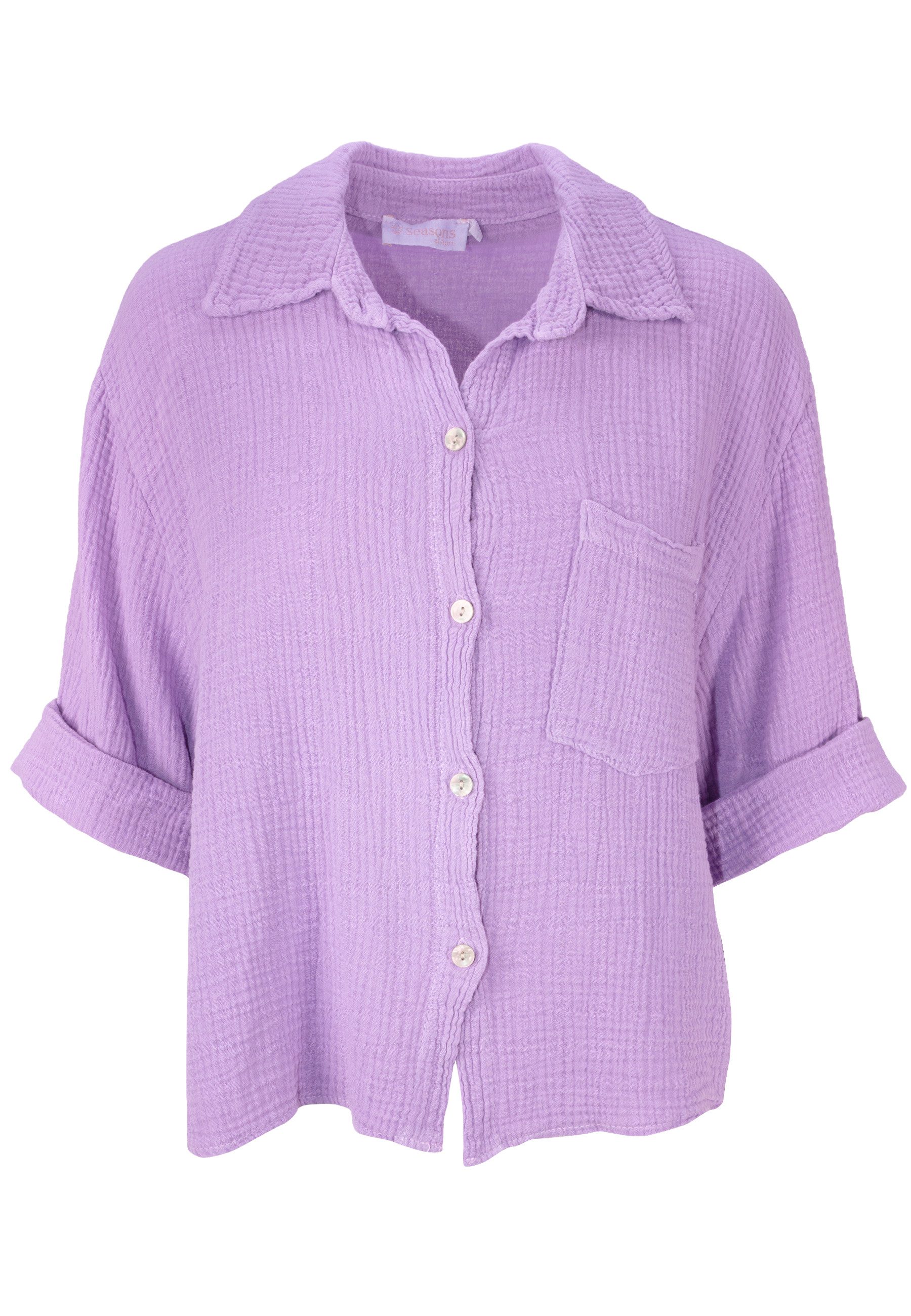 Seasons of April Hemdbluse CELINA MUSSELIN Kurze Damen Musselin Bluse mit Tasche, 100% Baumwolle, luftig locker