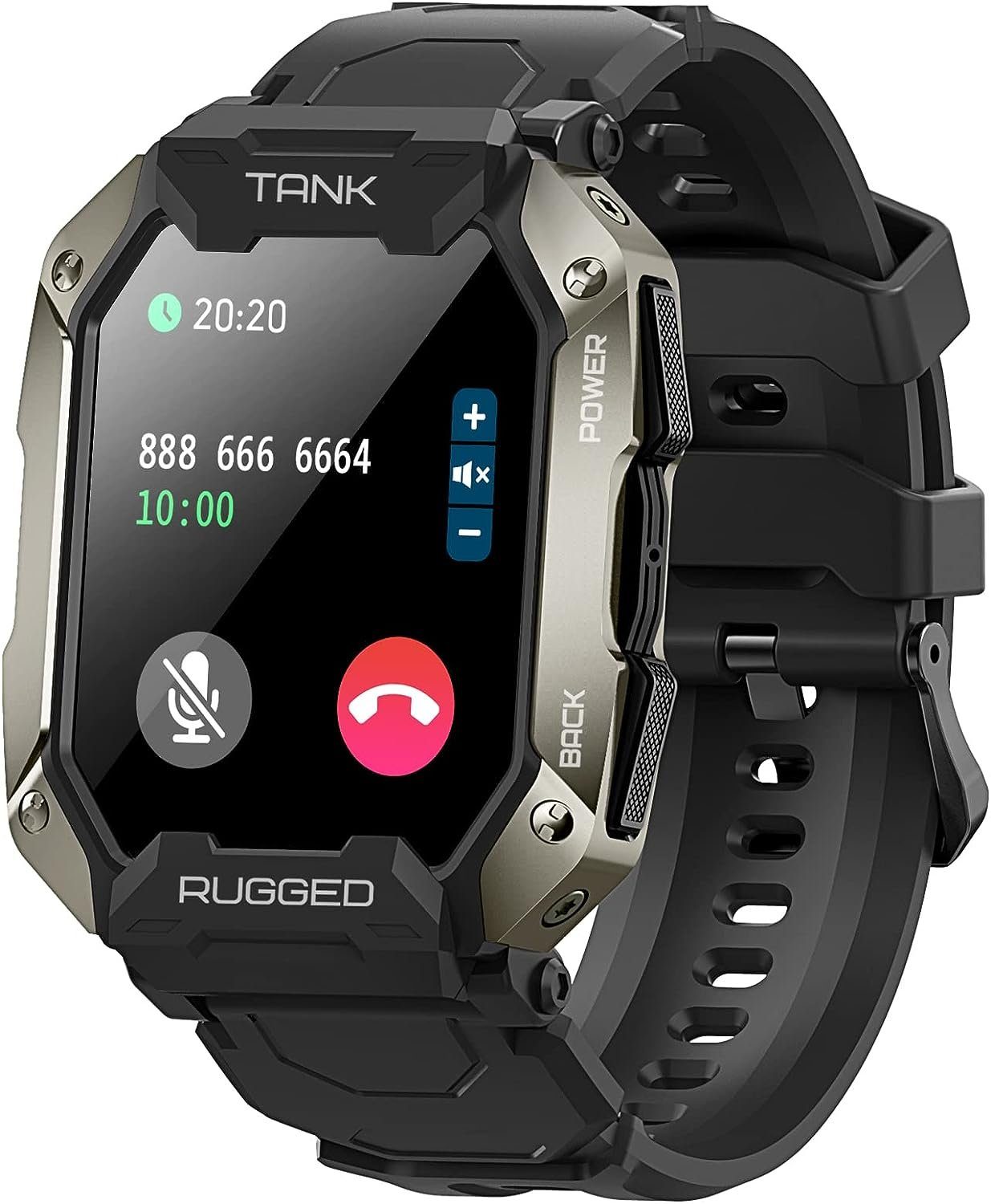 KOSPET Smartwatch (1,72 Zoll, Android iOS), Herren Telefonfunktion  Wasserdicht Sportuhr Militärische Fitnessuhr