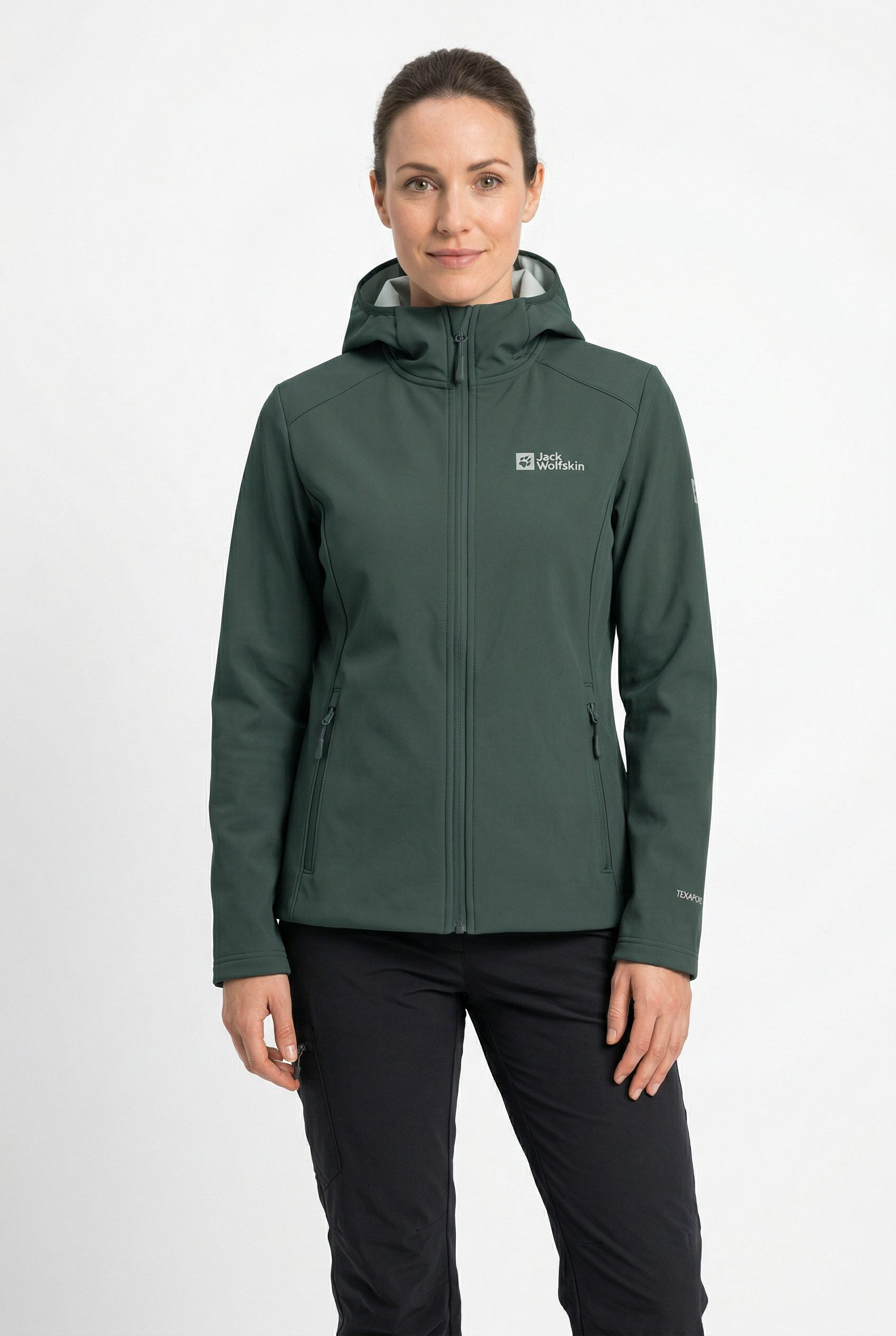 Jack Wolfskin Softshelljacke BORNBERG HOODY W für vielseitige Outdoor-Aktivitäten, mit fester Kapuze, atmungsaktiv