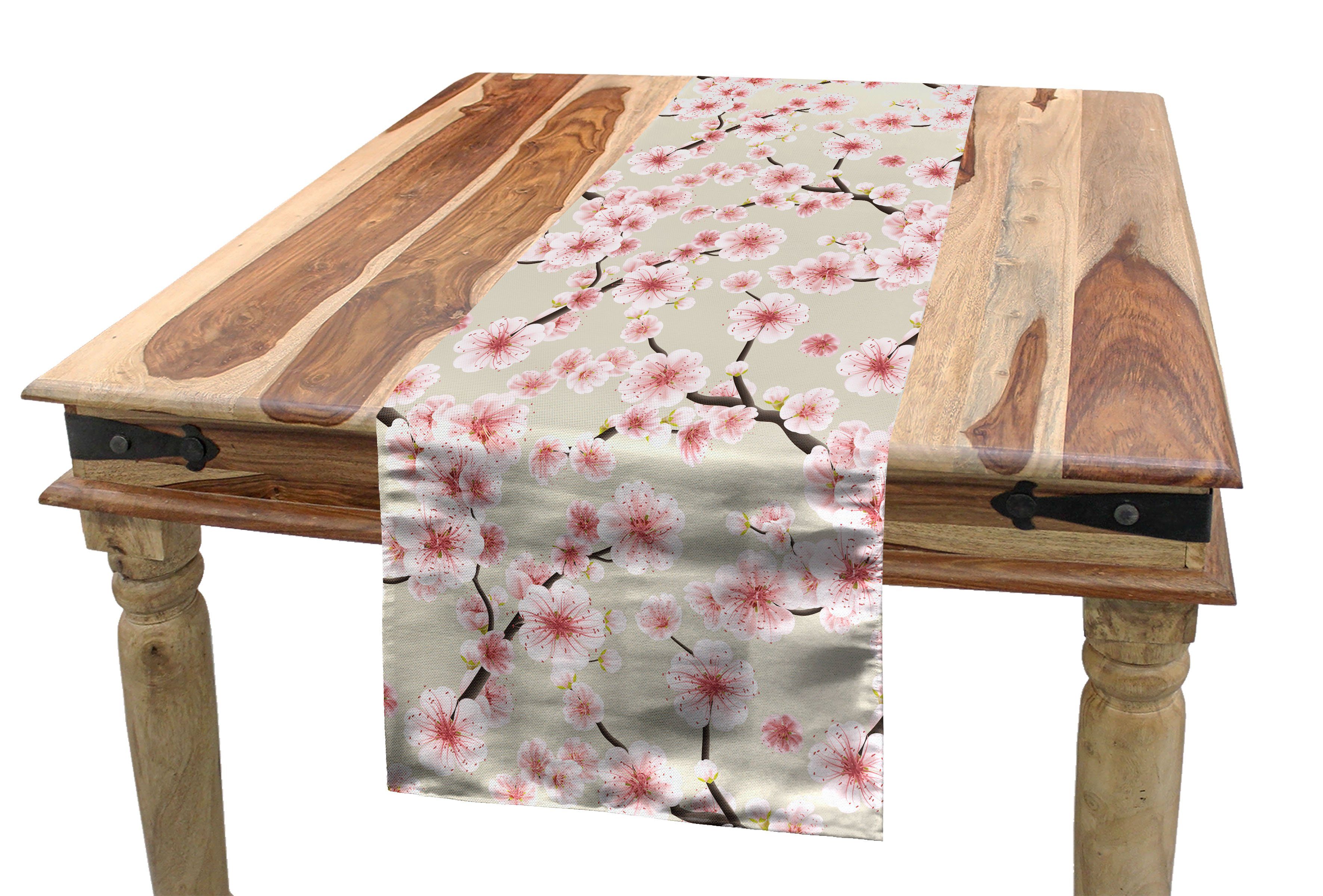 Abakuhaus Tischläufer Esszimmer Küche Rechteckiger Dekorativer Tischläufer, asiatisch Flowering Cherry Blooms