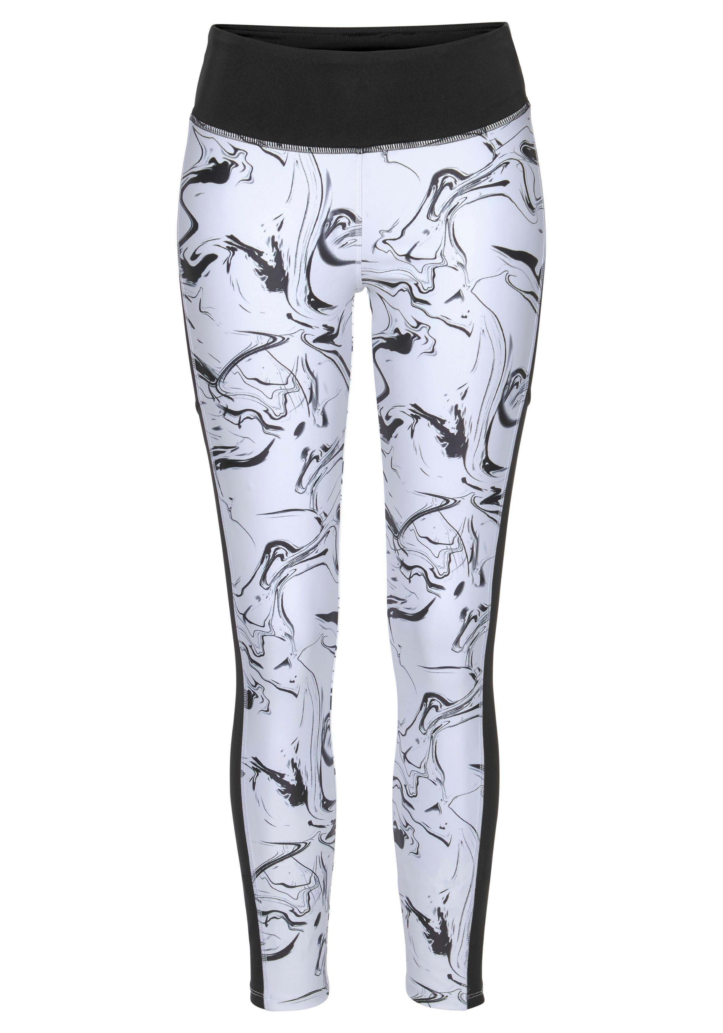 LASCANA ACTIVE Leggings Seitenstreifen White im mit Marmor-Muster Marble