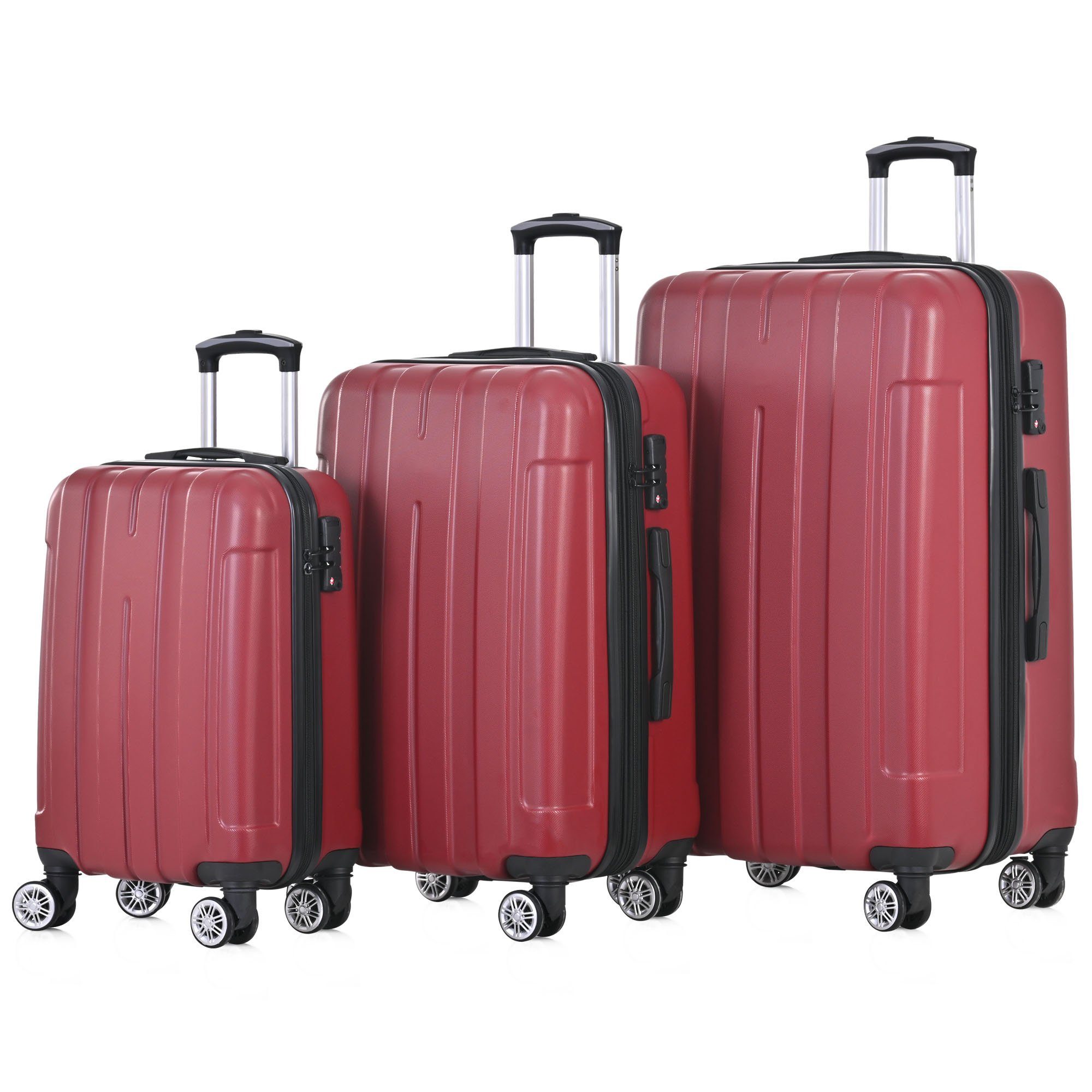 Rot Hochwertiges Rollen, ABS TSA-Schloss, aus 3-teiliges Koffer-Set 4 360°-Rollen mit Trolley Ulife