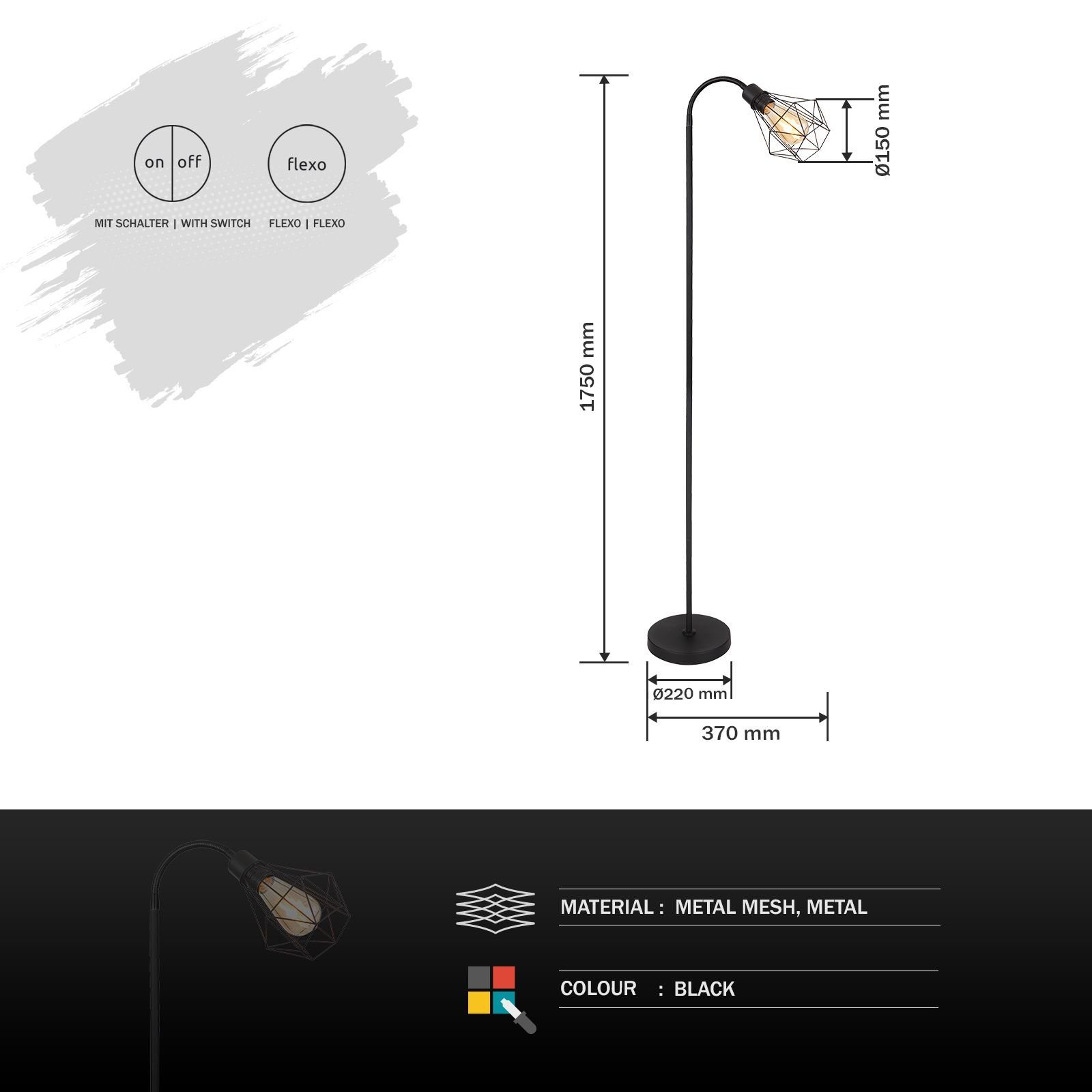 Globo Stehlampe mit Stehlampe Schlafzimmer Stehleuchte Schalter Wohnzimmer GLOBO