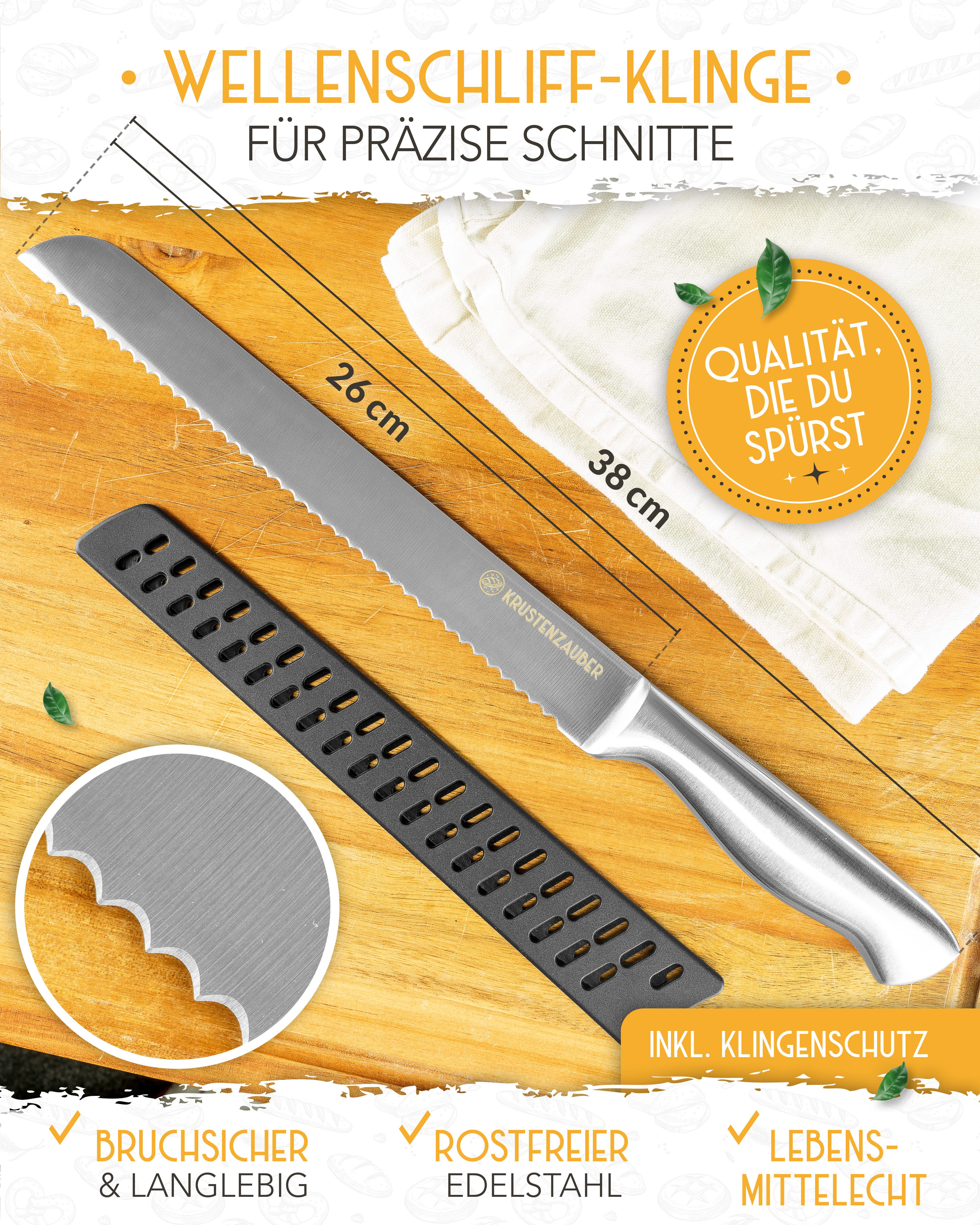 Krustenzauber Brotmesser Brotmesser mit Wellenschnitt aus Edelstahl - 20 & 26cm Küchenmesser