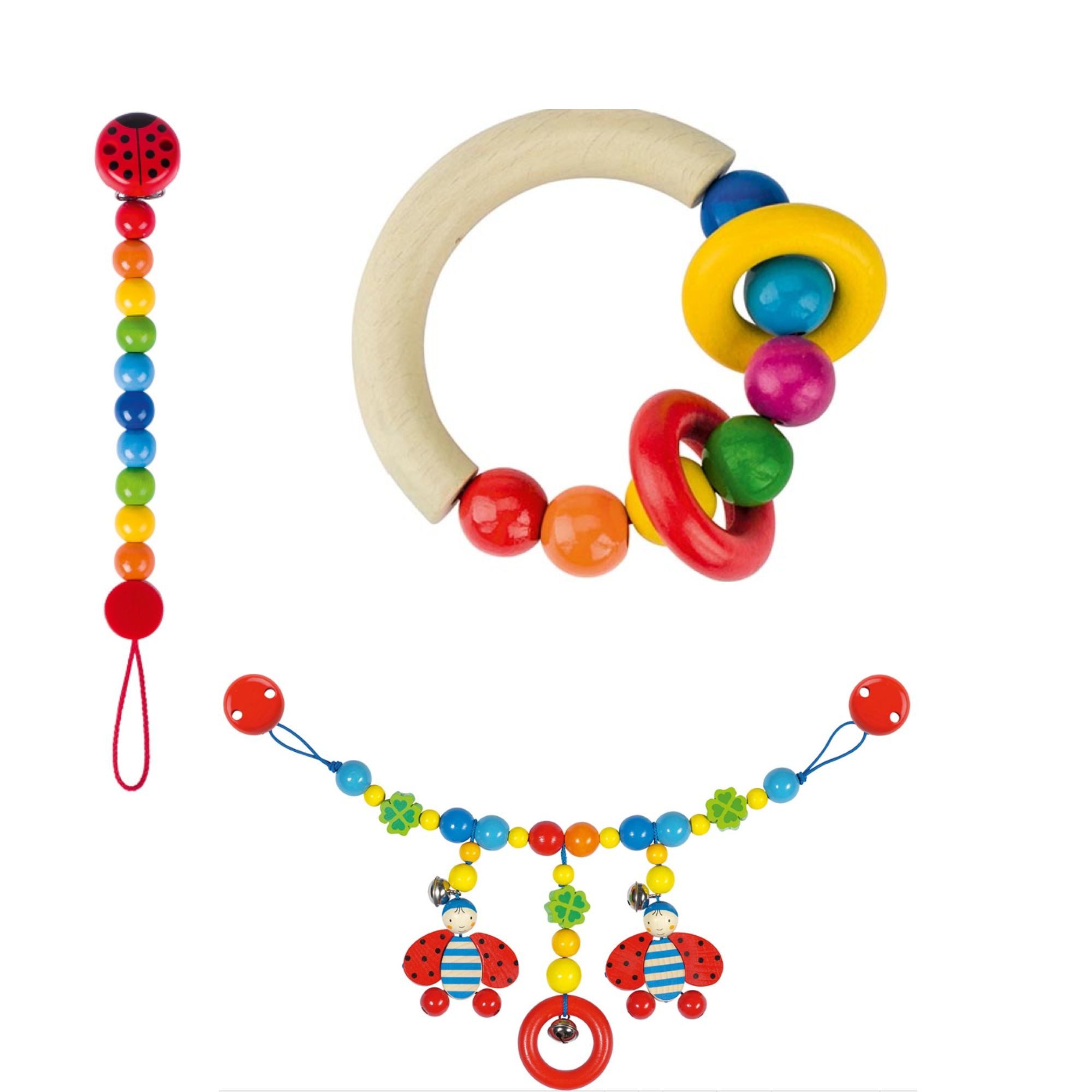 goki Greifspielzeug goki-Set „Marienkäfer“: Greifling, Schnuller- und Kinderwagenkette (3-tlg)