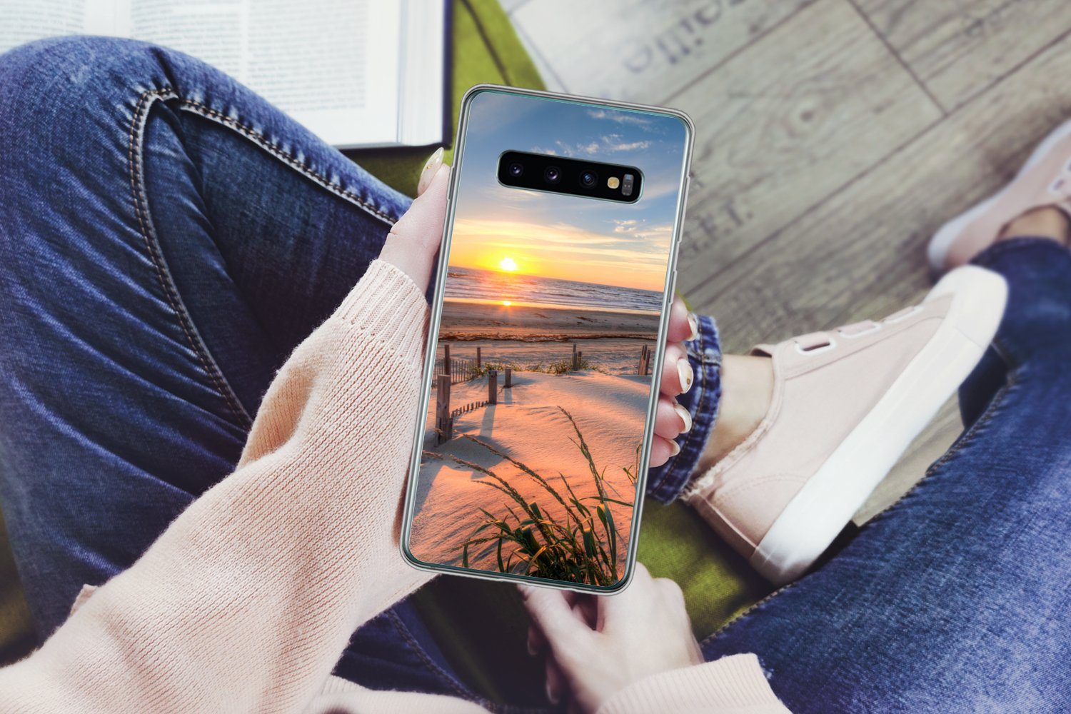 MuchoWow Handyhülle für Samsung Galaxy S10 Strand - Meer - Düne - Sonnenuntergang - Landsc, Phone Case, Silikon, Schutzhülle Dünn