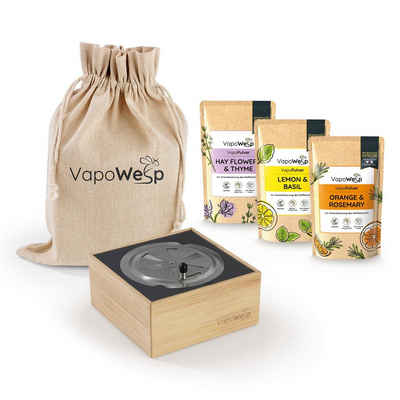 VapoWesp Wespennestattrappe Räucherbox hellbraun inkl. Pulver, Orange&Rosemary 50g + Lemon&Basil 100g + Hay Flowers&Thyme 100g