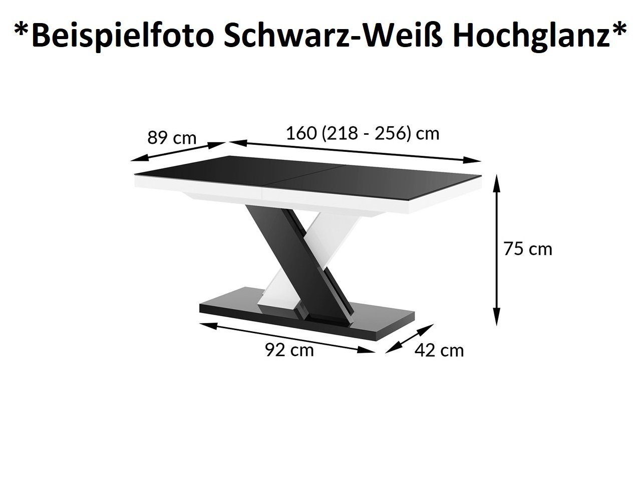 Weiß / Hochglanz Grau Weiß ausziehbar Tisch HEN-111 Esstisch Hochglanz Design Hochglanz 256 cm Grau 160 / designimpex bis