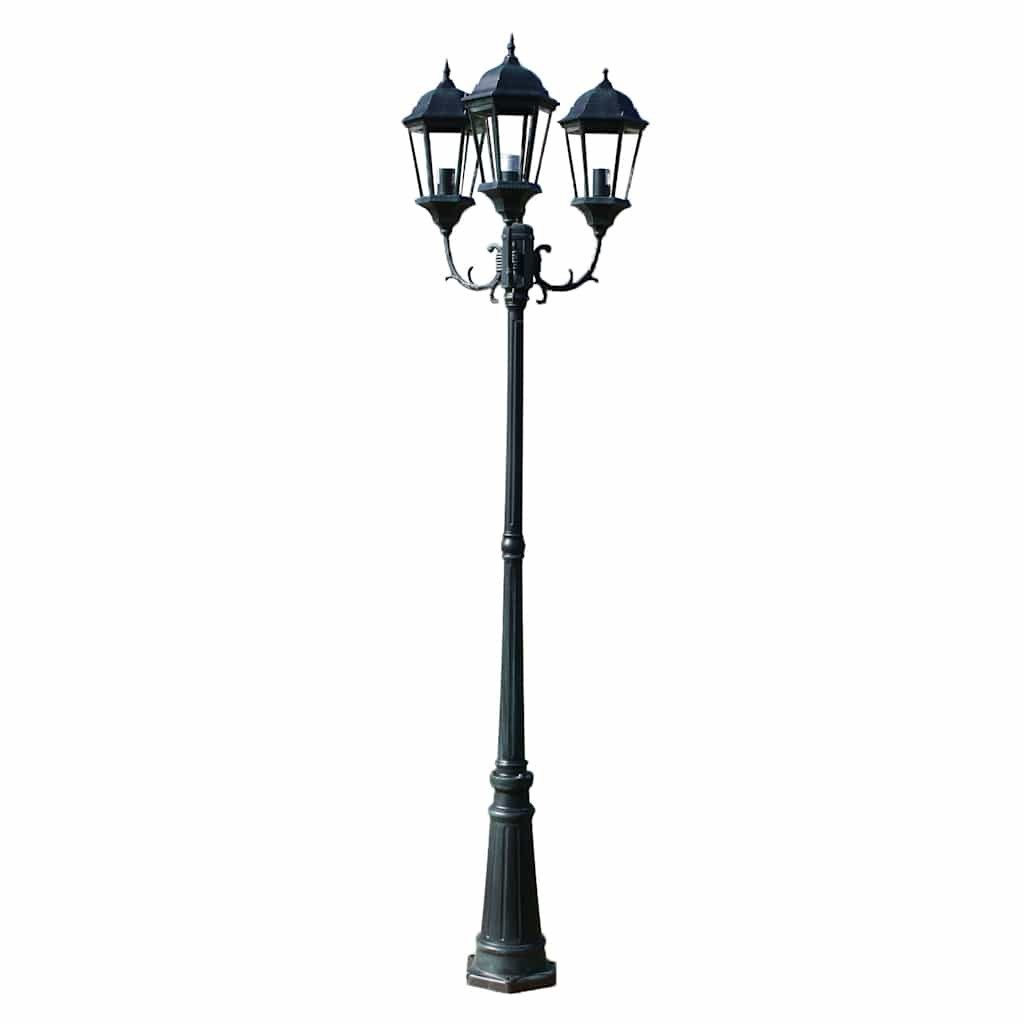 vidaXL Außen-Stehlampe Gartenlaterne 3-flammig 230 cm Dunkelgrün/Schwarz Aluminium