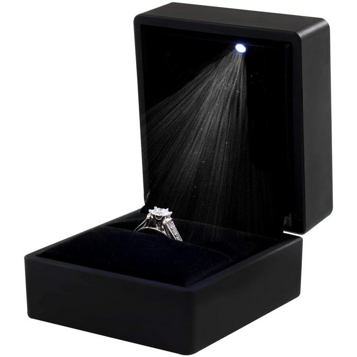 EinStein Diamant Schmucketui LED Ringschachtel Ring Samt Schmuck Etui Verlobung Ringbox Schwarz