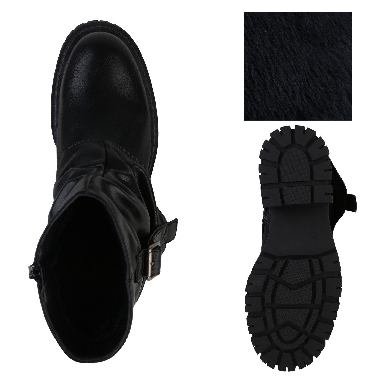 VAN HILL 841796 Bikerboots Damen Leicht Gefütterte Biker Boots Stiefeletten Schnallen