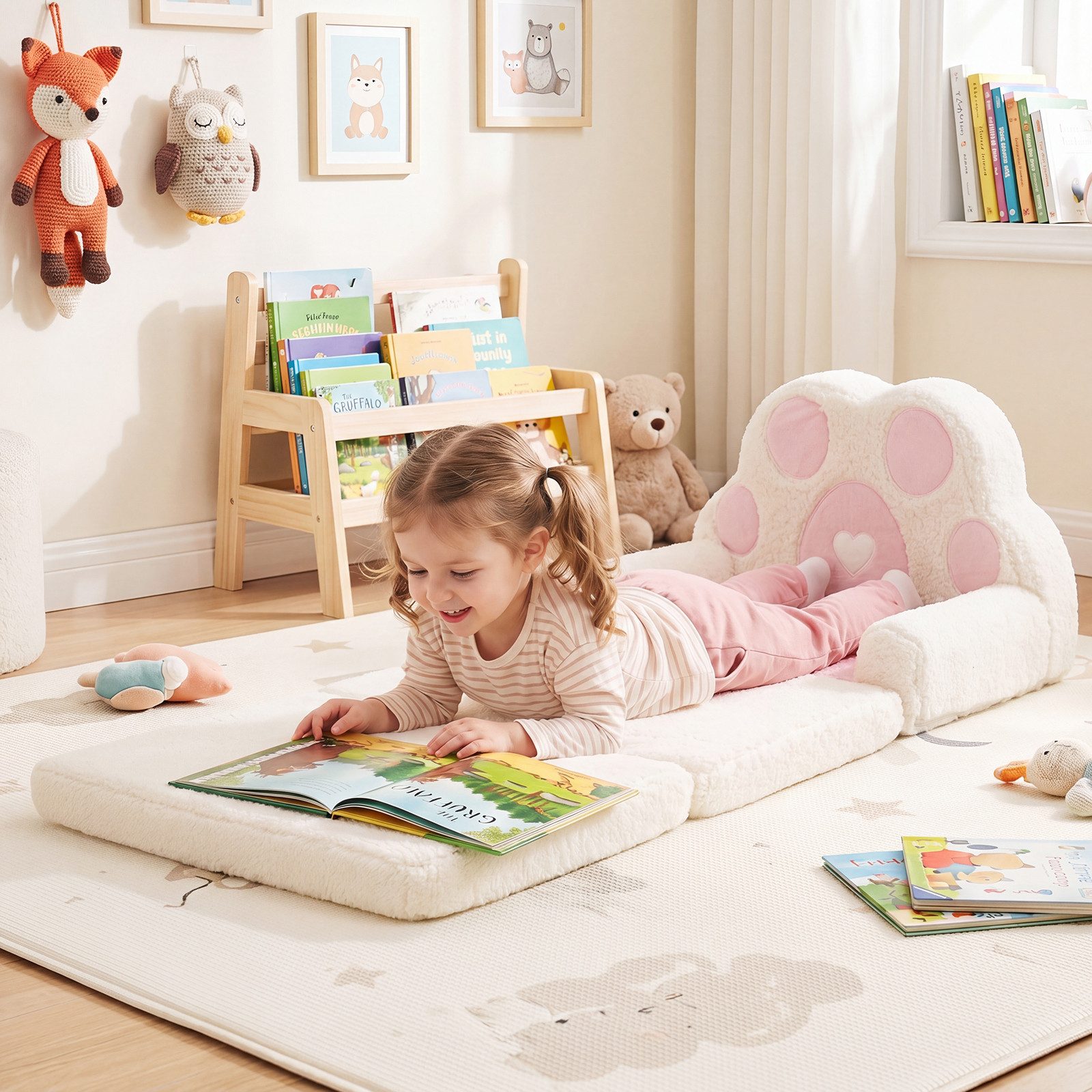 COSTWAY Kindersofa 2 in 1 Kindersessel, Ausklappbar in Bärentatzen Form, Spielsofa, Kindercouch – Bild 5 von 5